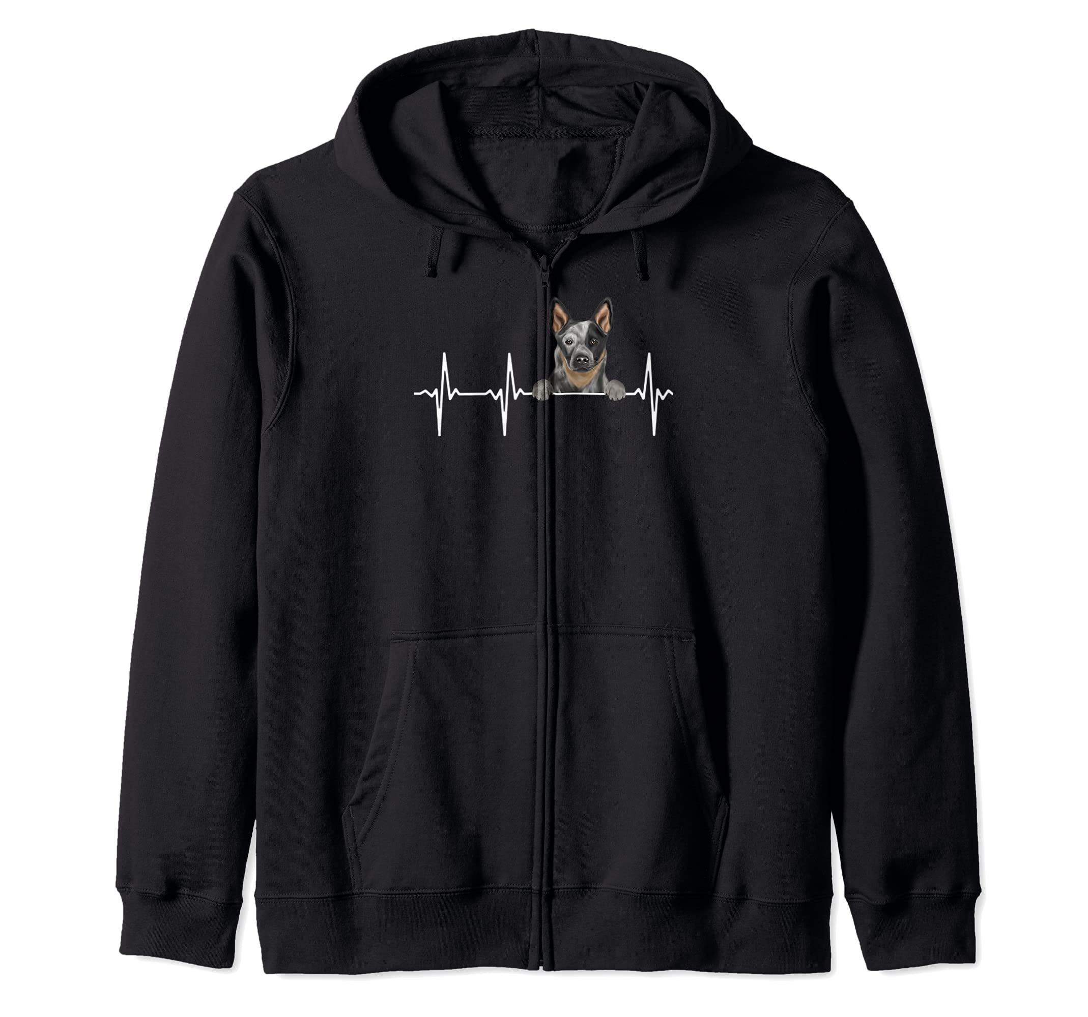 Funny Dog Heartbeat For Australian Cattle Dog Lovers Zip Hoodie, Black