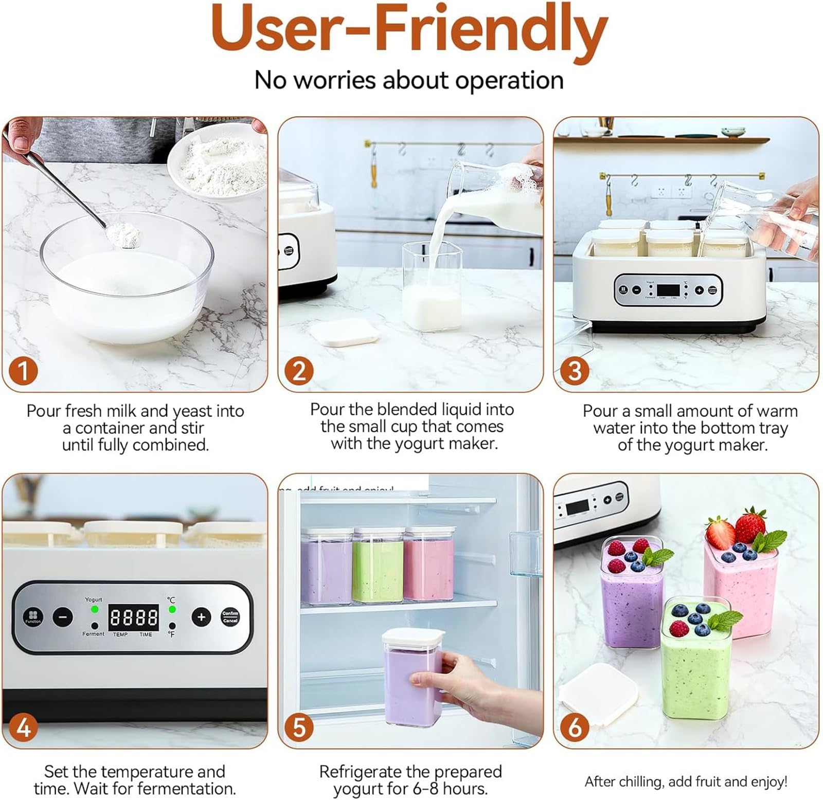 Yogurtera digital automática con 6 vasos, temperatura ajustable y temporizador para yogur, queso, natto, vino de arroz, 1,5 L