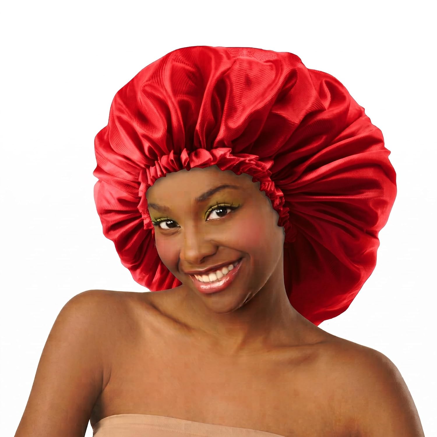 DONNA Super Jumbo Silky Satin Sleep Cap for Women – Extra Large Bonnet for Long Braids, Locs & Curly Hair, Soft Smooth Satin, Superior Stretch, Stays On All Night (BLACK)