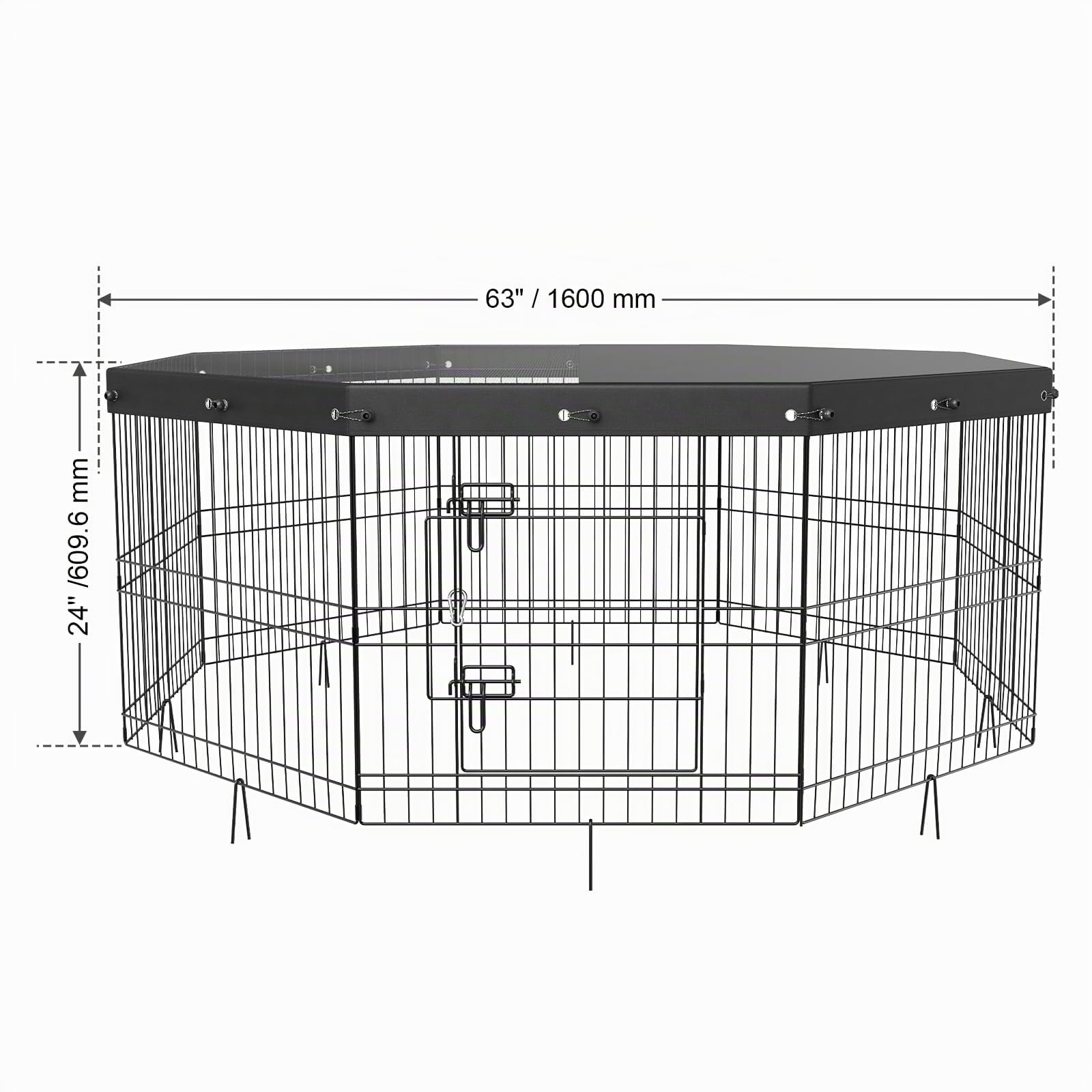 VEVOR Valla para Perros de 61x61 cm, Parque para Perros, Conejos, Gatos, con Valla de Cubierta Superior para Mascotas Pequeñas y Medianas, 8 Paneles de Malla Metálica Plegables para Camping, Viaje