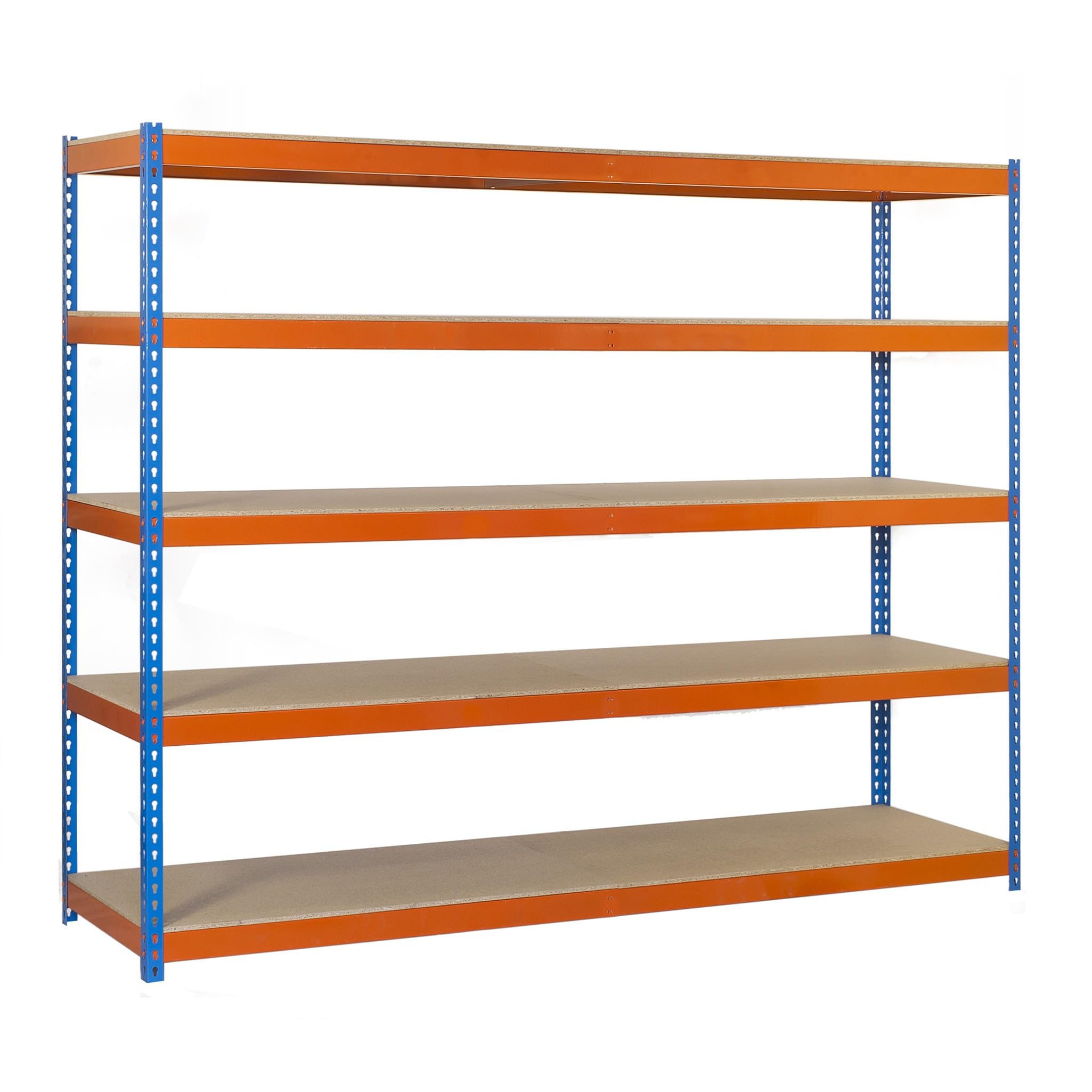 Simon Rack Estanteria Industrial, 2000x1200x600 mm, 400 kg de Punto Flexión, 5 Estantes Madera, Estanterias Almacenaje, Estanterias Metalicas, Azul/Naranja/Madera - SimonTaller
