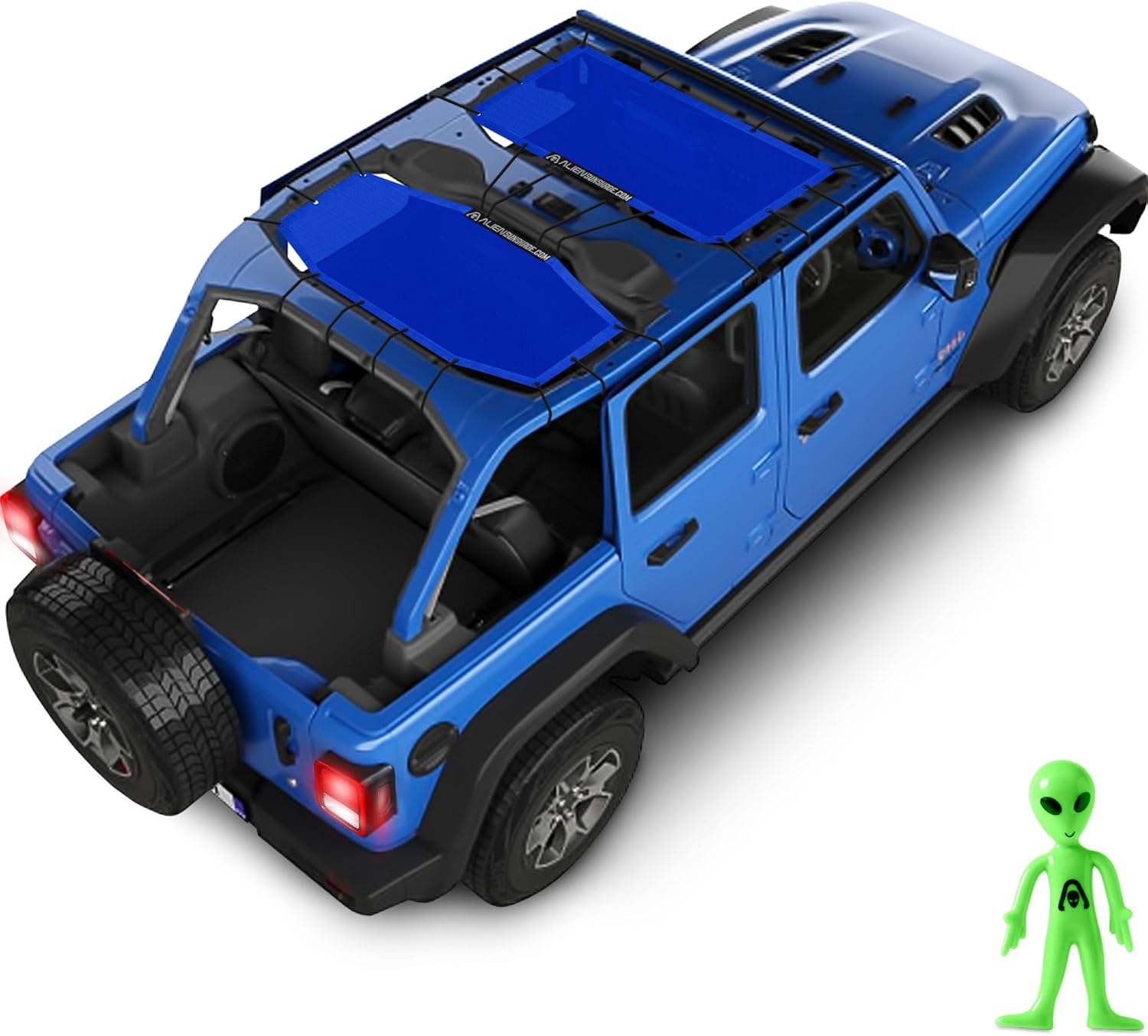 Alien Sunshade Jeep Wrangler JLU (2018-2023) – Front & Rear Mesh Sun Shade for Jeep JL Unlimited - Blocks UV, Wind, Noise - Bikini JLkini Top Cover for Sport, Sport S, Sahara, Rubicon (Black)