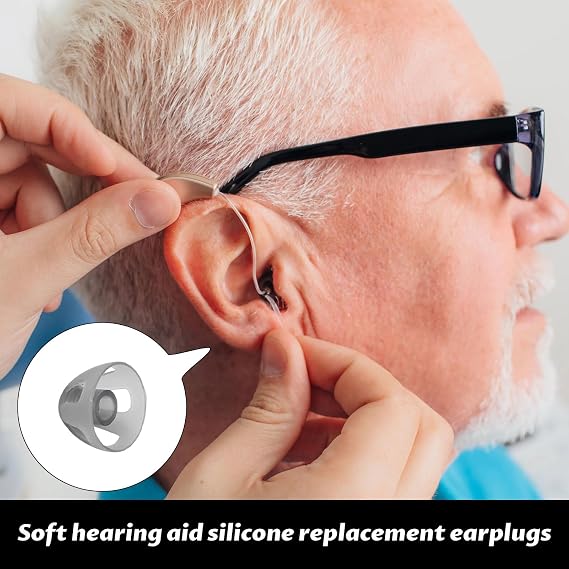 Hearing Aid Domes,12 PCS Soft Silicone Hearing Aid Open Domes,12mm Hearing Aids Earbuds,Transparent Black Ear Tips Replacement, Hearing Aid Domes for Phonak Oticon Signia Oticon Hearing Aid（Size L）