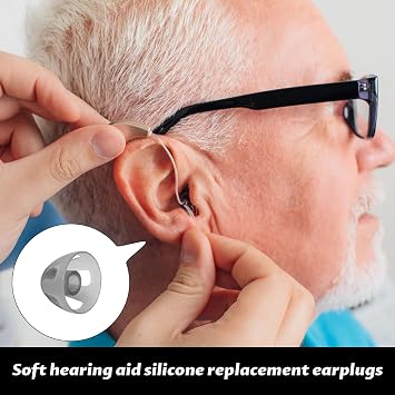 Hearing Aid Domes,12 PCS Soft Silicone Hearing Aid Open Domes,12mm Hearing Aids Earbuds,Transparent Black Ear Tips Replacement, Hearing Aid Domes for Phonak Oticon Signia Oticon Hearing Aid(Size L)