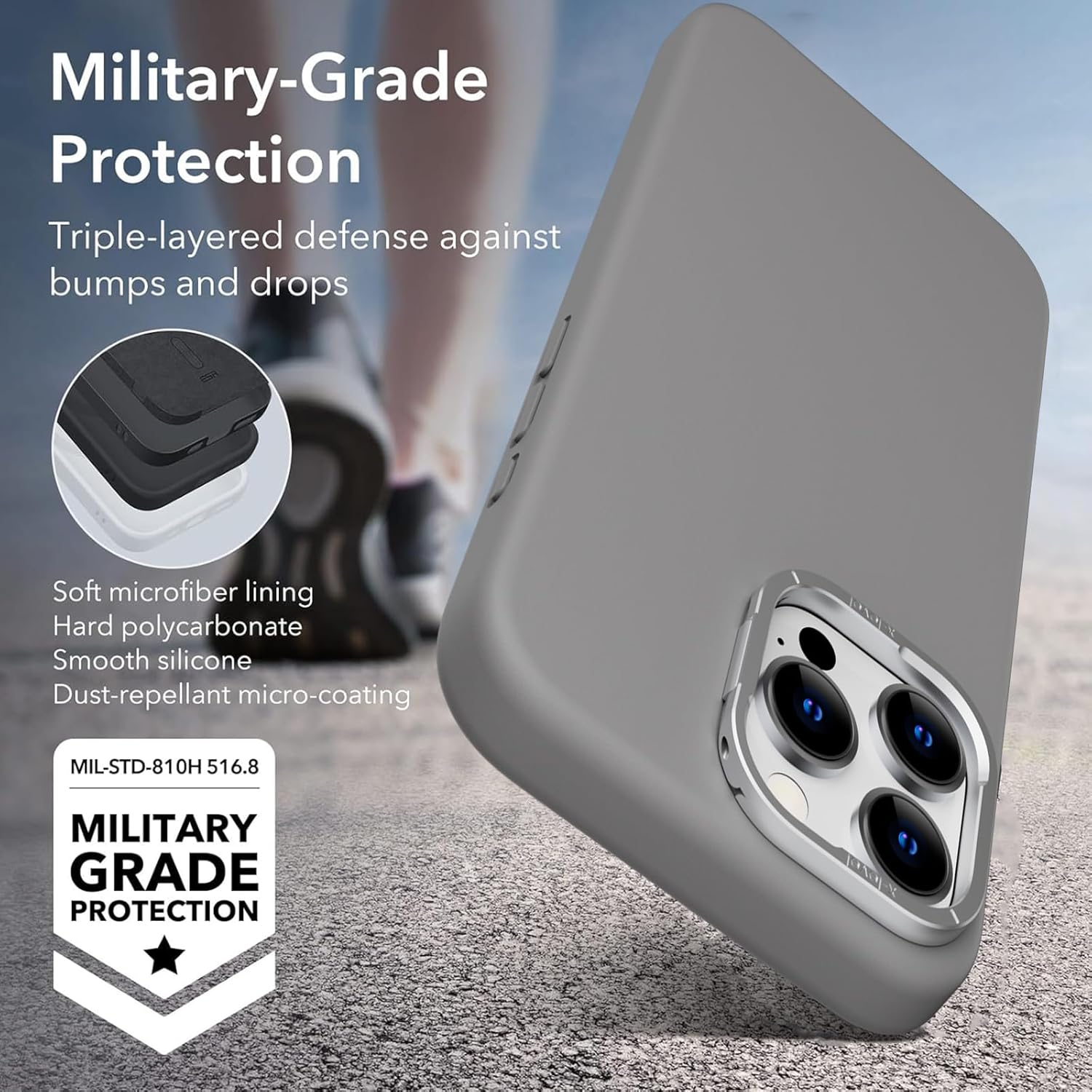 Magnetic for iPhone 16 Pro Case Silicone with Invisible Camera Ring Stand, Compatible with Magsafe, Silky Soft Touch 16 Pro Phone Case with Microfiber Lining Anti-Scratch Shockproof Case 6.3", Grey