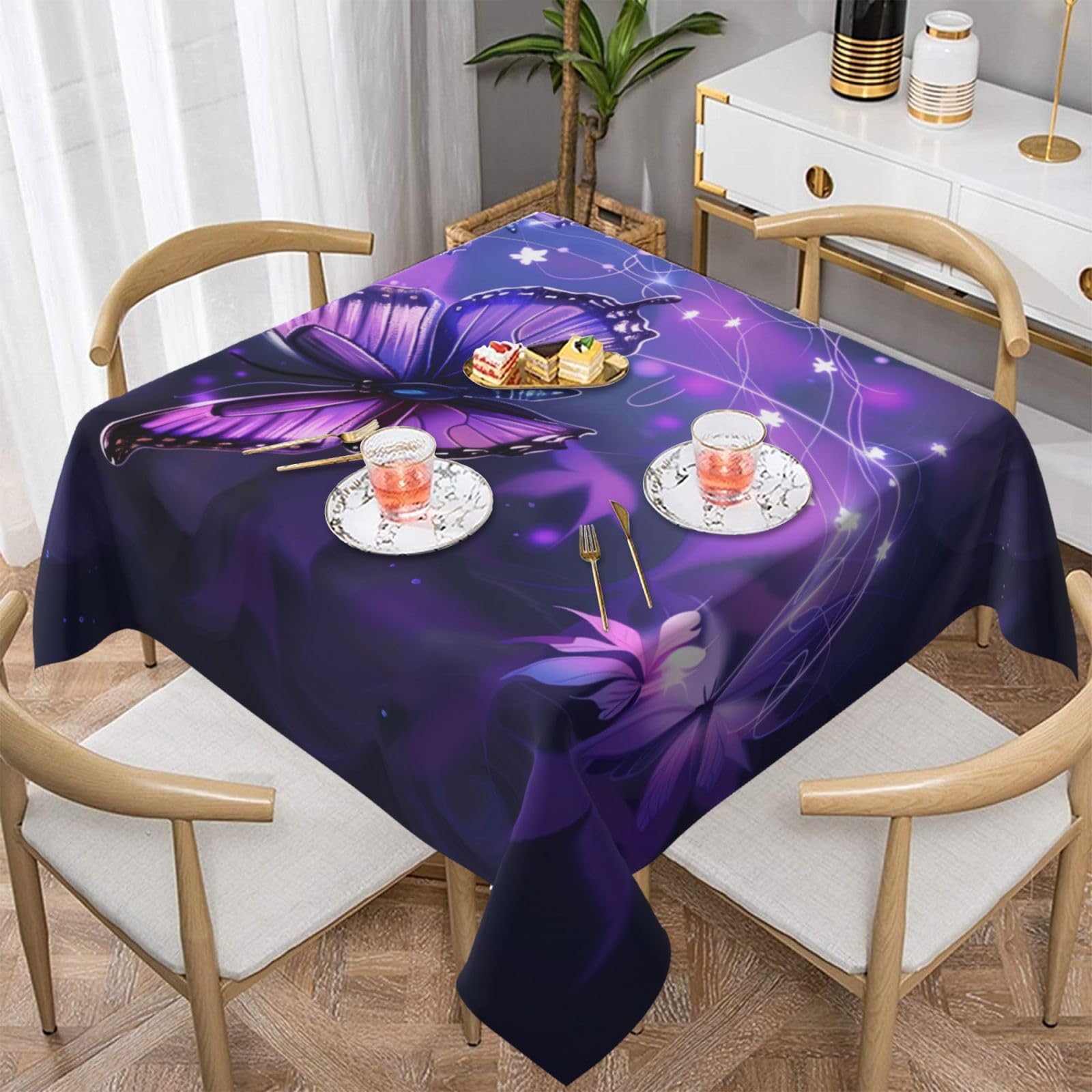 WPKJU Cute Butterfly Printed Square Tablecloth 54x54 inch Water Resistant Table Cover Washable Rectangle Table Cloth for Dining Tables