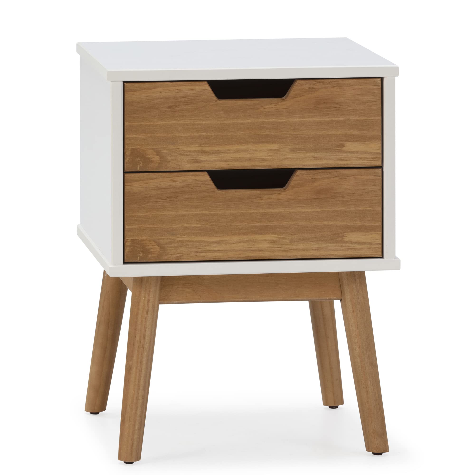 HOMN LIVING Mesita de Noche Baku 2 cajones Blanco/Cera, Madera Maciza, 40 cm (Ancho) 40 cm (Profundo) 52 cm (Altura)
