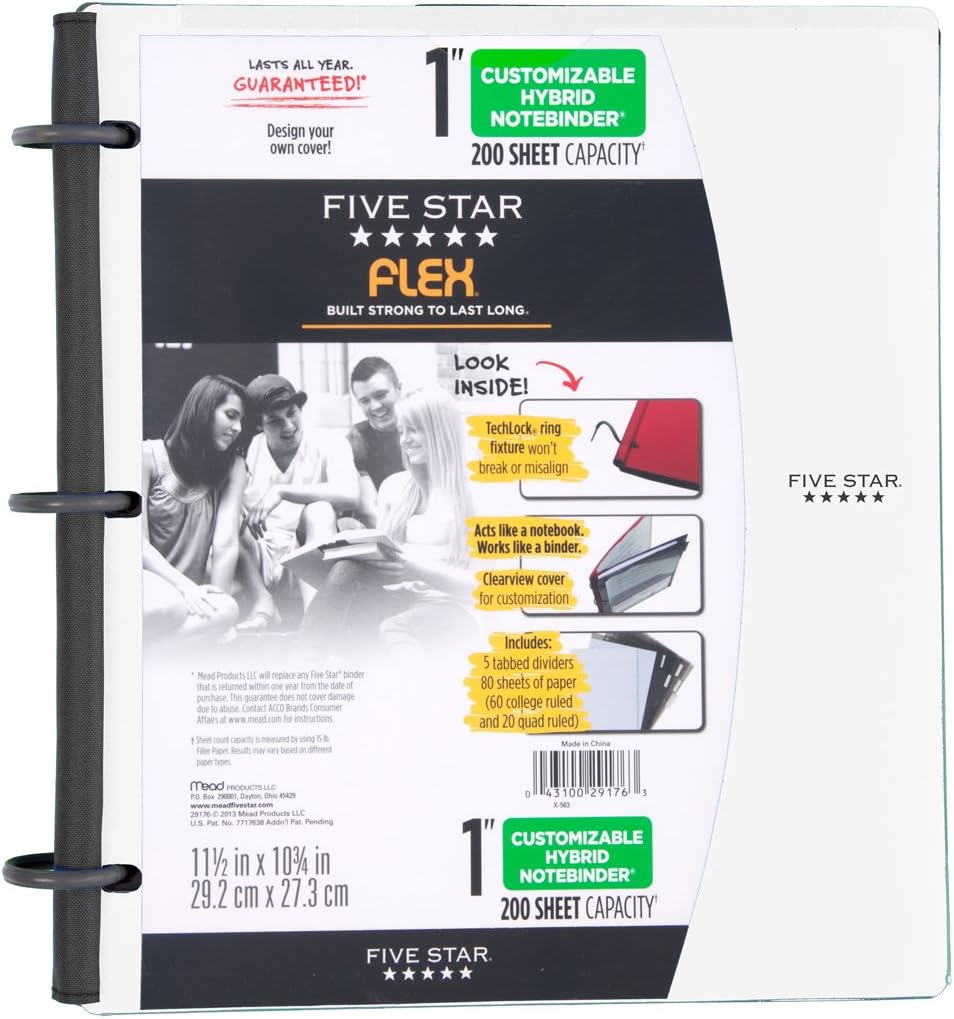 Five Star Flex Hybrid NoteBinder, 1 Inch Binder with Tabs, Notebook and 3 Ring Binder All-in-One, Purple (72522)