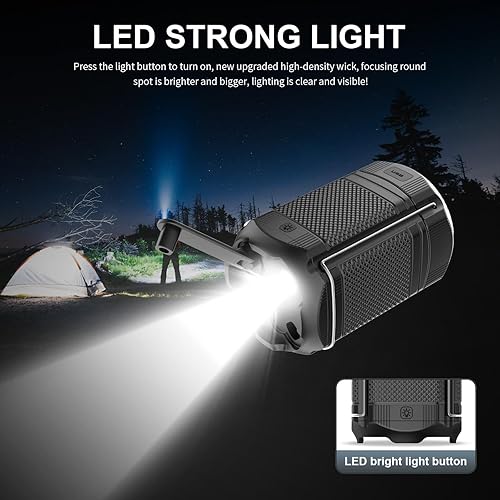 Miniatura 5 de Paquete de 2 faroles de camping de 5000 mAh con manivela solar telescópica LED cargador USB para cortes de energía, lámpara portátil recargable con