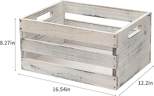 Miniatura 8 de Cajas de madera con asas, paquete de 2 cajas de madera vintage blancas de 16.5 x 12 x 8.3 pulgadas, caja de madera maciza para almacenamiento de