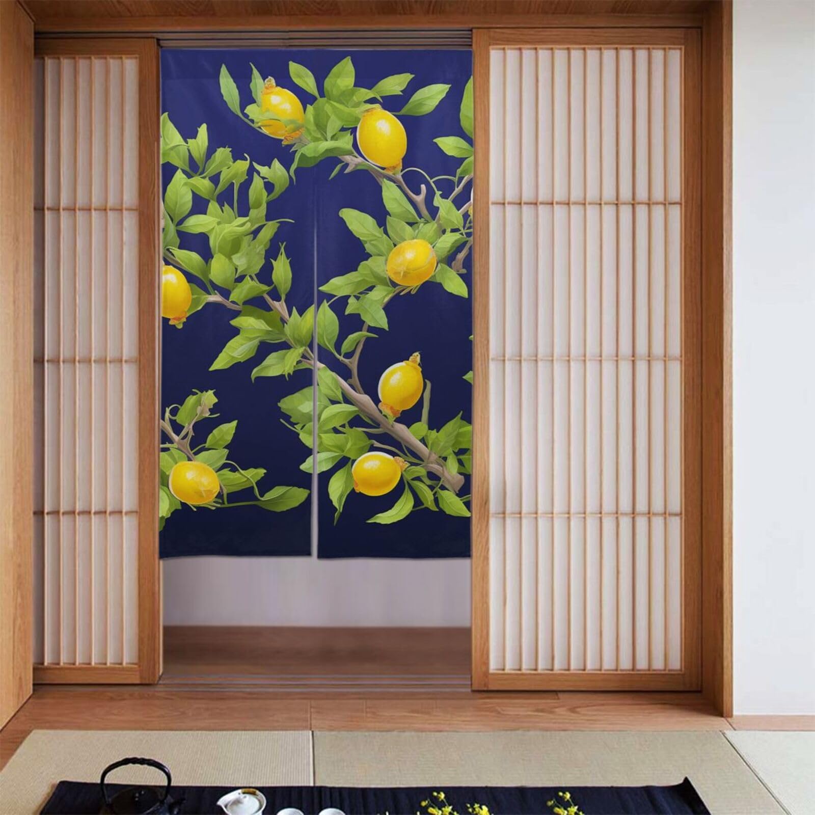 Rideaux de porte personnalisé citronnier pour décorer une cuisine ou un salon