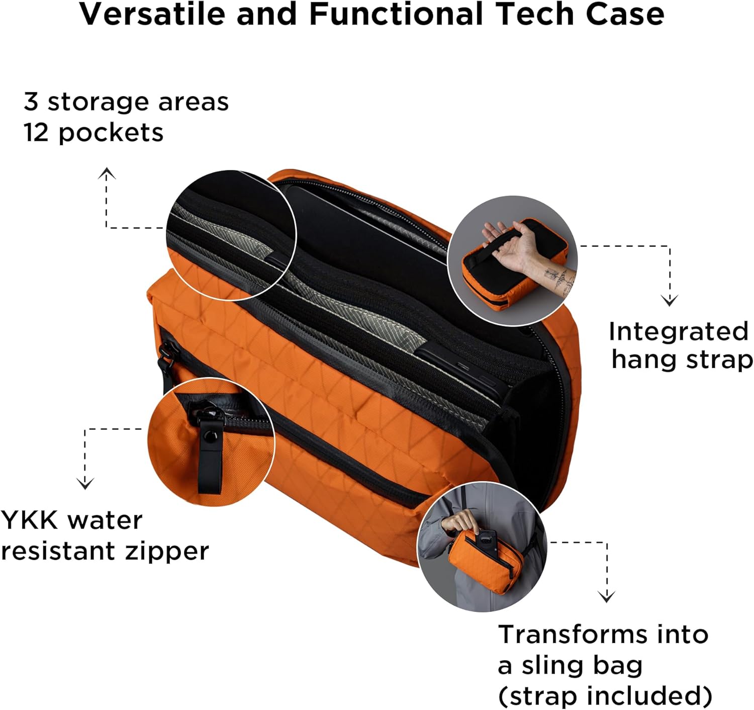 ALPAKA Elements Tech Case Hot Orange & Magnetic Stabilizer Strap - Accessory for Crossbody Bag - Quick Release