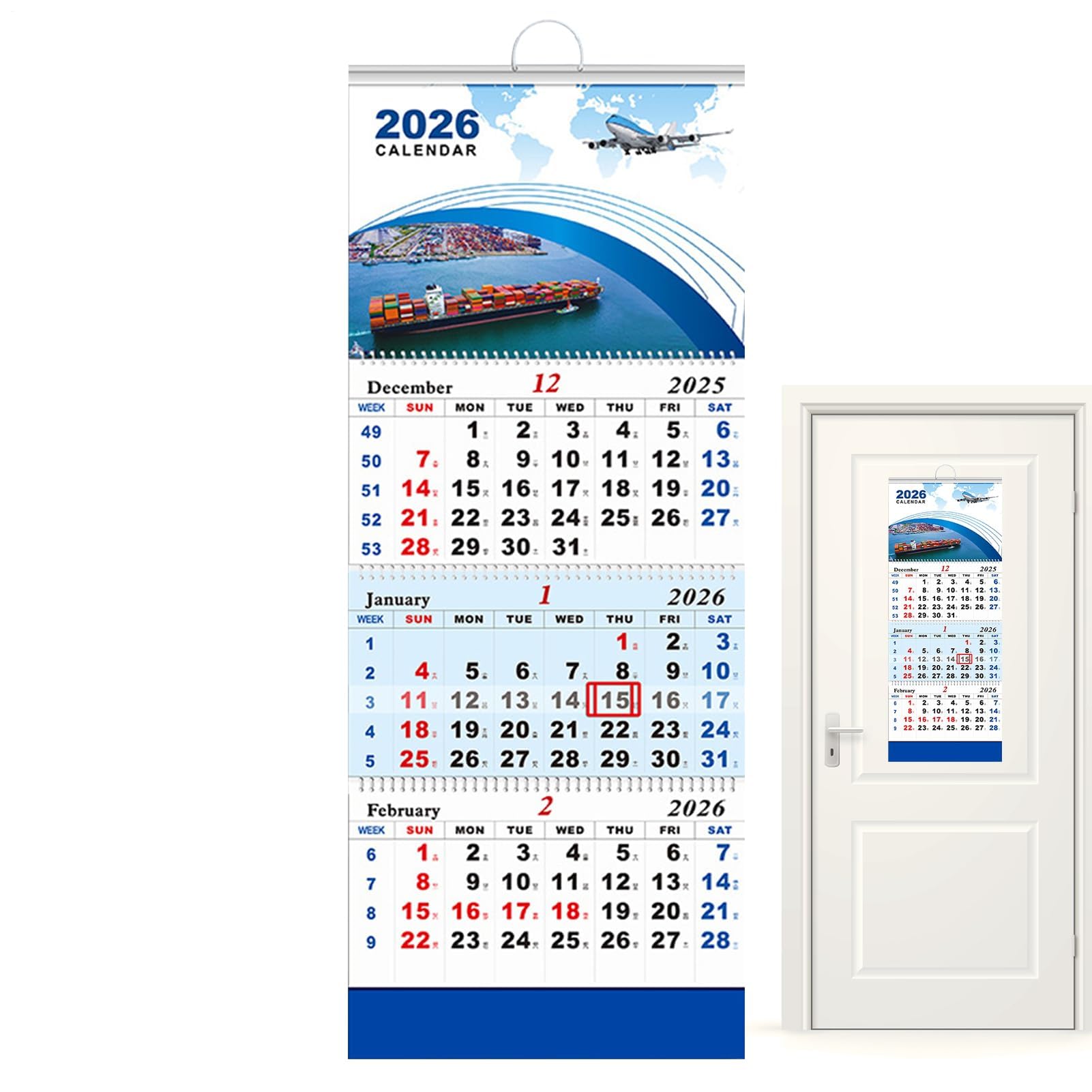 Calendario da parete 2026, design verticale a tre pieghe, agenda da 3 mesi, grande organizer da parete da appendere per scuola, posto di lavoro, dormitorio, gestione del tempo