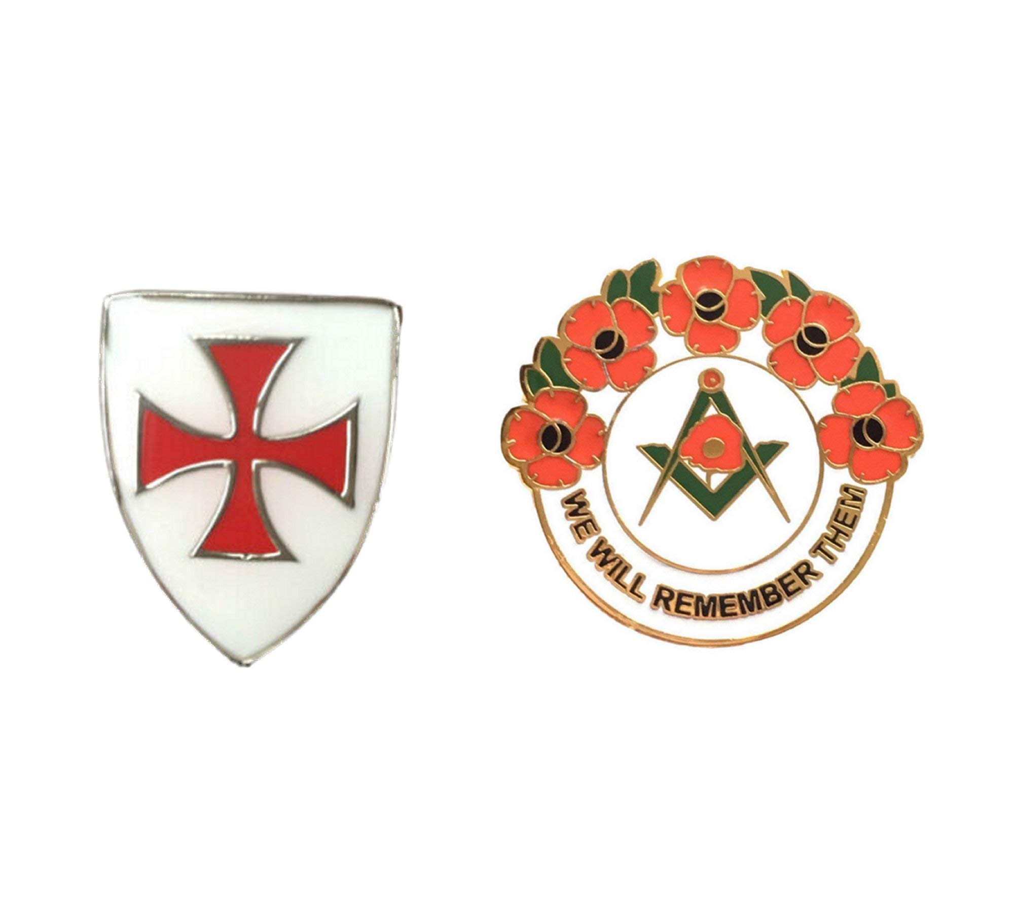 Smartbadge® Knights Templar Enamel Shield Badge And Masonic We Will Remember Hard Enamel Lapel Pin Badges