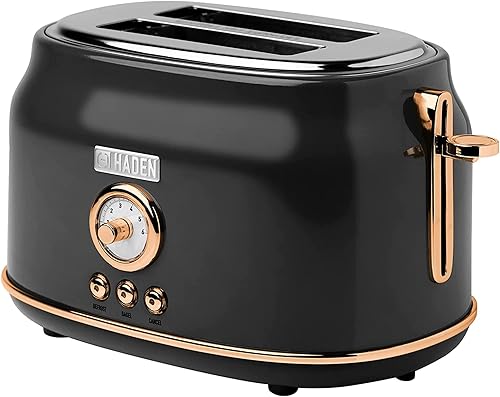 Haden Dorset - Tostadora de acero inoxidable de 2 rebanadas de ranura ancha con control de tostado ajustable y pies antideslizantes, color negro y