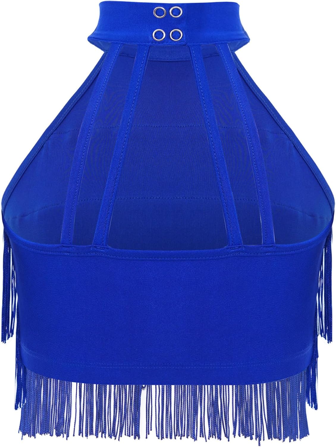 YiZYiF Tassel Dancing Clothes for Girls Latin Ballroom Dance Outfits Salsa Dancewear Modern Camisole Tops Fringe Pants Royal Blue 10 Years