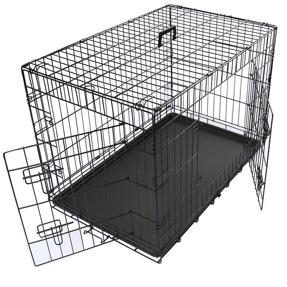 Green Bay Dog Crates Double Doors Foldable Metal Pet Puppy Cage with Tray Training Traveling Crate Extra Large (42 Inch)