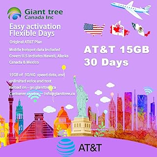 North America travel SIM card AT&T Prepaid 15GB (30 days) USA Sim card (15GB Monthly)