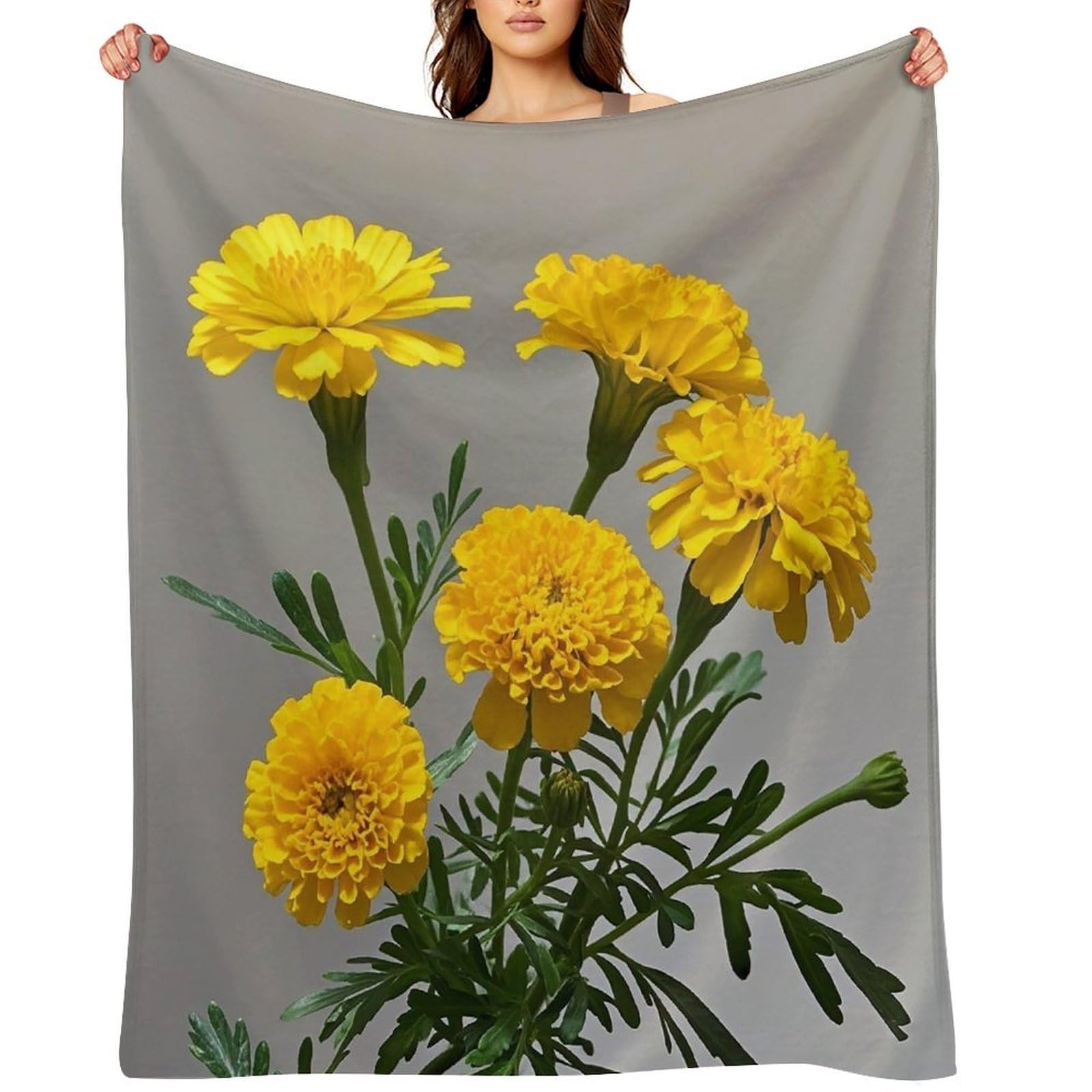 Flannel Marigold Throw Blanket for Couch Super Soft Fuzzy Cozy Flannel Blankets No Shed No Pilling FAnti-Static Winter Bed Blanket Decorative and Giftable Blankets