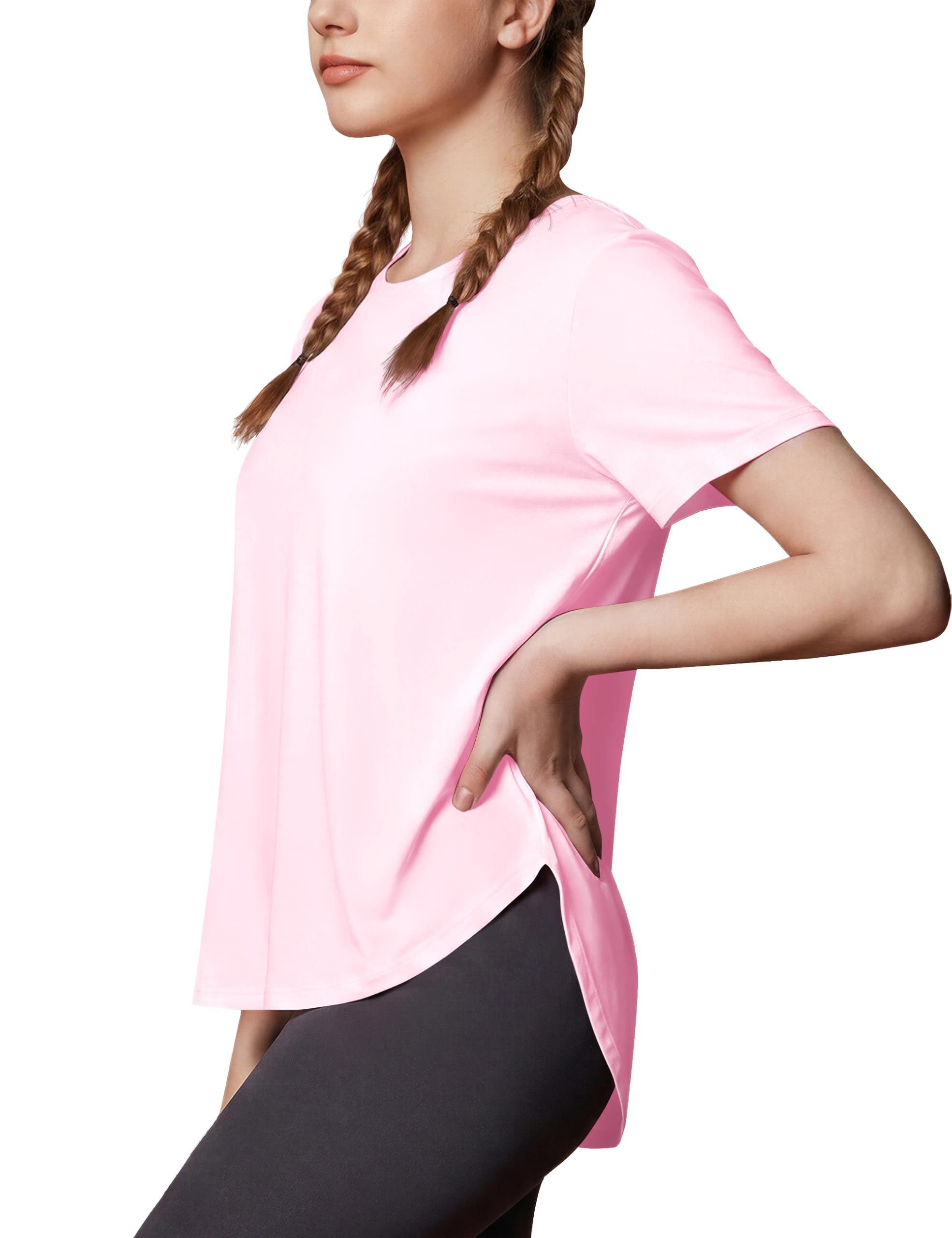 MAGCOMSEN Sportshirt Damen UV Shirt Kurzarm Locker Sport Fitness Laufshirt Wandershirt Yoga UPF 50+ Atmungsaktiv Leicht