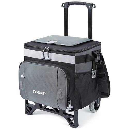 TOURIT 50-Can Collapsible Rolling Cooler Leakproof Insulated Soft Cooler Bag with Wheels and All-Terrain Cart for Beach, Camping, Patio Travel, Outdoor, Ball Fields
