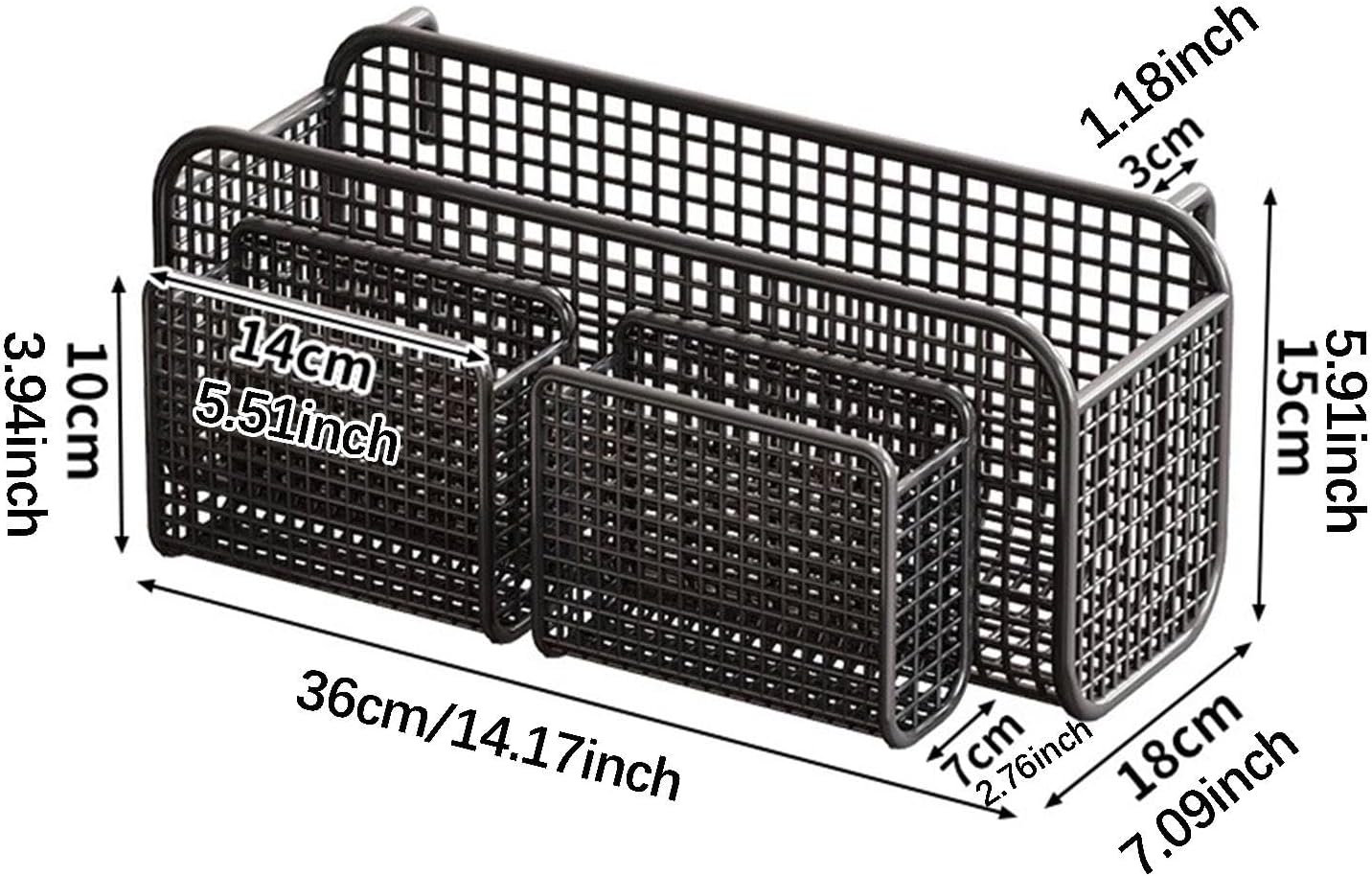 Hanging Storage Basket for Magazines, Phones, Drinks, Bedside Shelf, Bedroom, Iron Wire Mesh, Storage Shelf, Black L with Basket