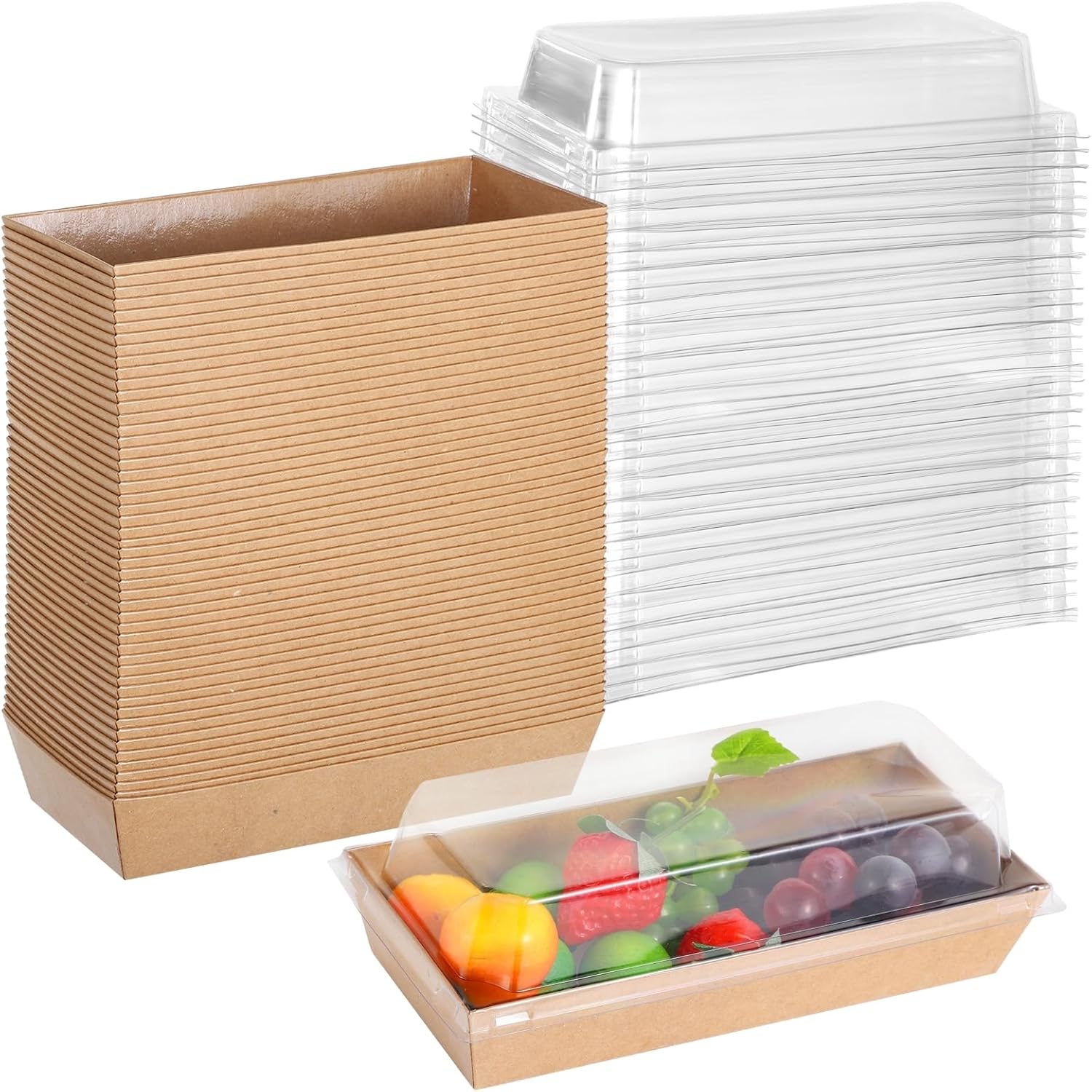 50 Small Paper Food Containers with Clear Plastic Lids, Mini Disposable Boxes for Cakes, Sushi, Cookies, and More