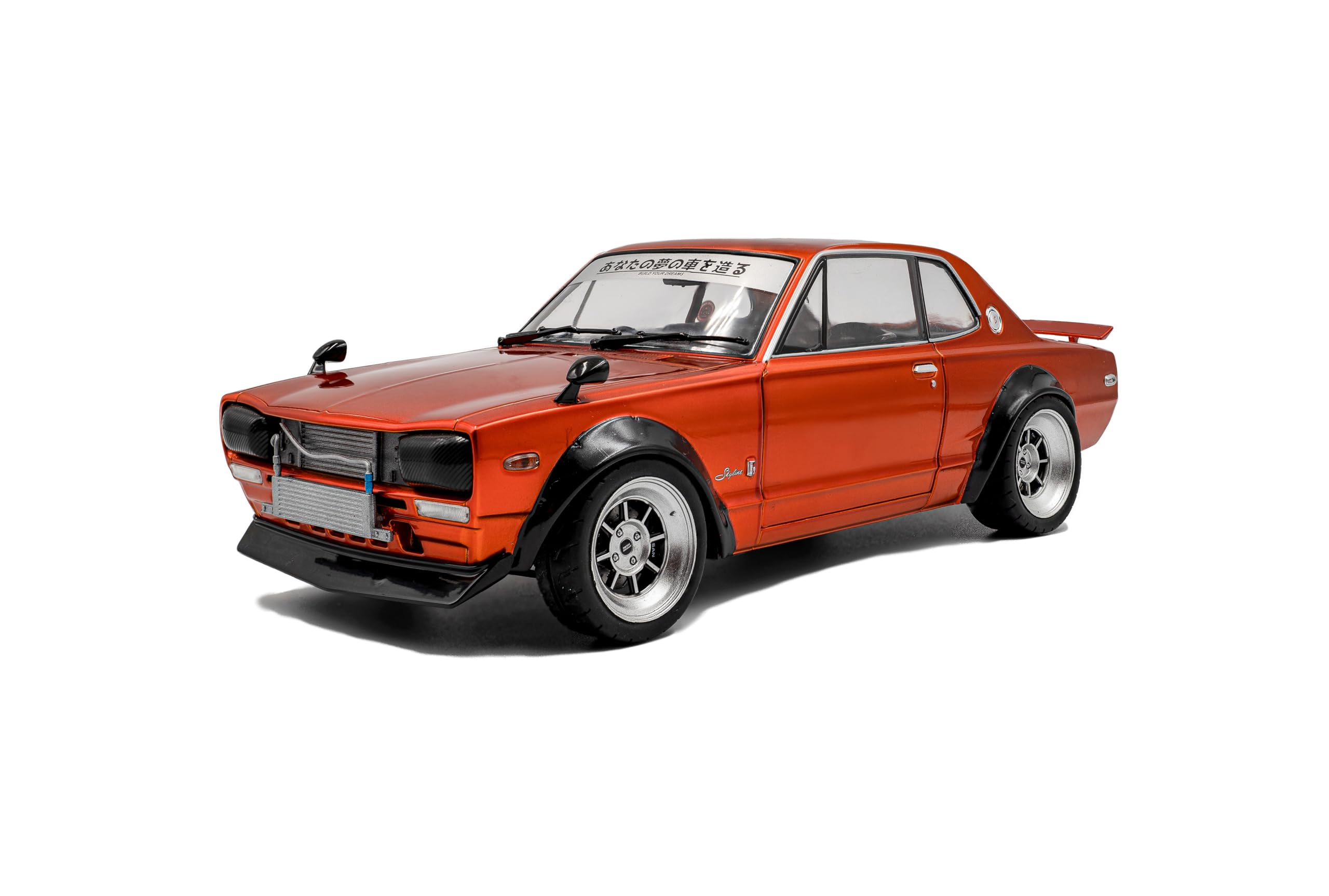 Solido Nissan Skyline C10 Hakosuka Works 1970 Classic JDM Diecast Model Car with Wide Body Design, Detailed Body and Racing Tires, Metallic Orange, 1:18