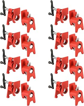 3/4" Wood Gluing Pipe Clamp Set with Unique Foot Design Red Heavy Duty Bar Clamps Cast Iron Quick Release Pipe Clamp Tools for Woodworking 8pc, 3/4" with foot