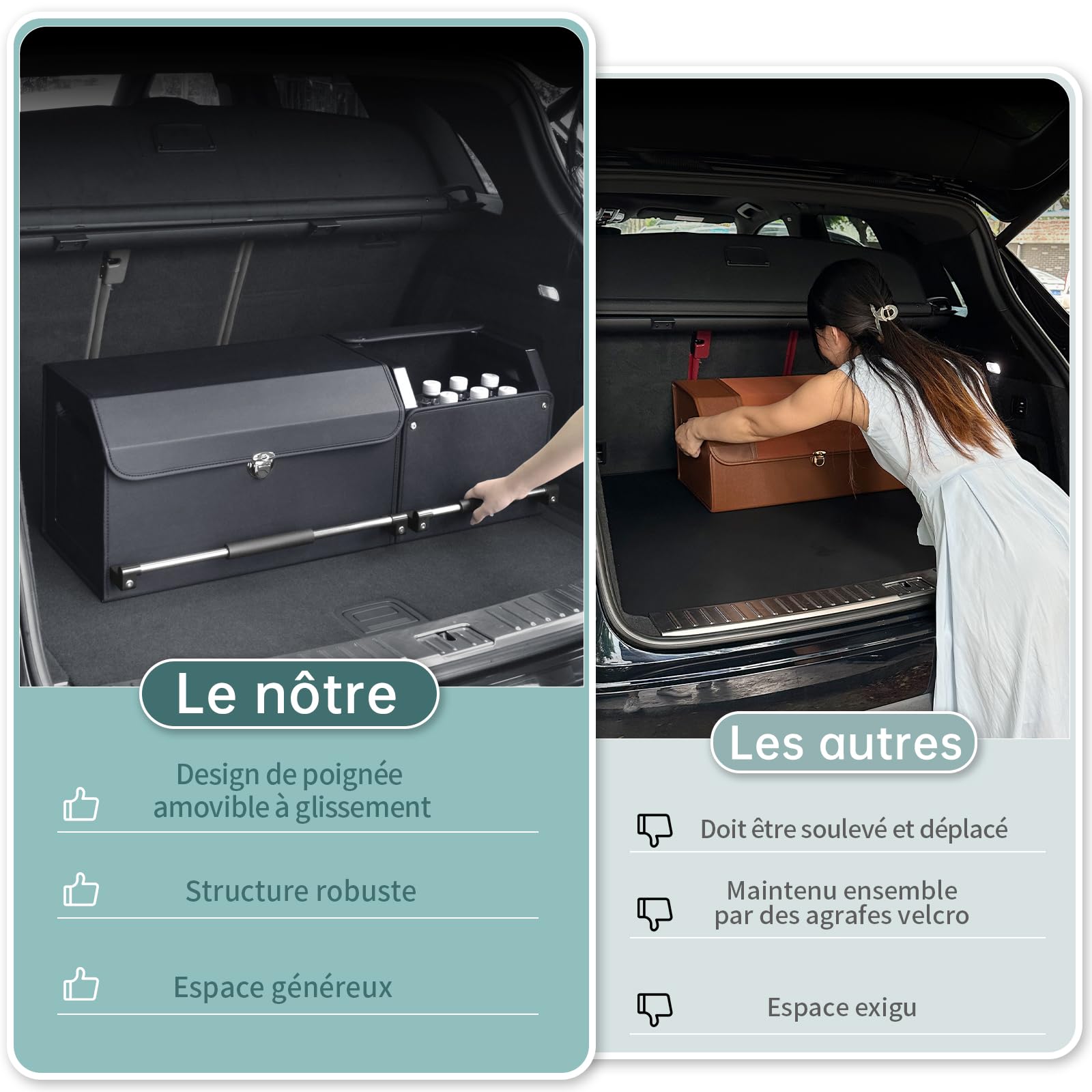 Rangement Coffre de Voiture, organisateur coffre voiture En Cuir pliable Avec Couvercle Et Poignée Robuste organisateur de coffre de voiture Et Stockage pour SUV (92 * 29 * 31cm)