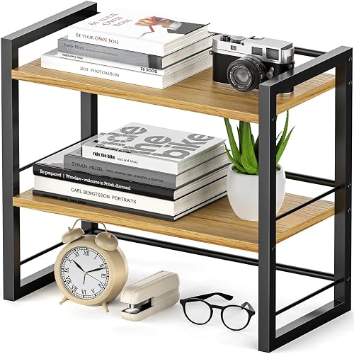 Office Desk Shelf Organizer, Wood Desktop Bookshelf Supplies Storage Rack,