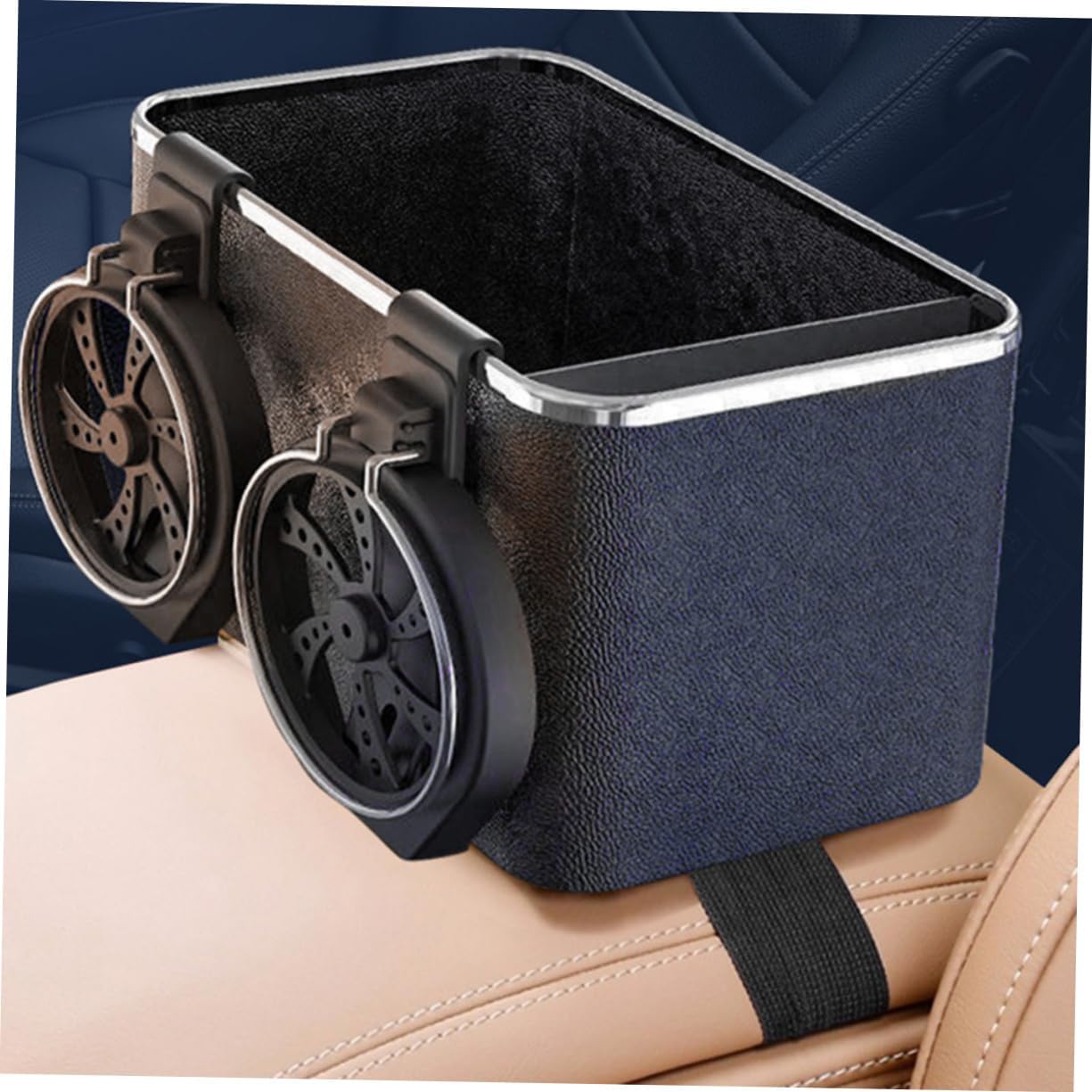 Amosfun Car Armrest Organizer with Dual Cup Holder Portable Tissue Storage Box for Car Interior Accessories Space Saving Car Storage for Tissues Snacks Gadgets Durable image 3