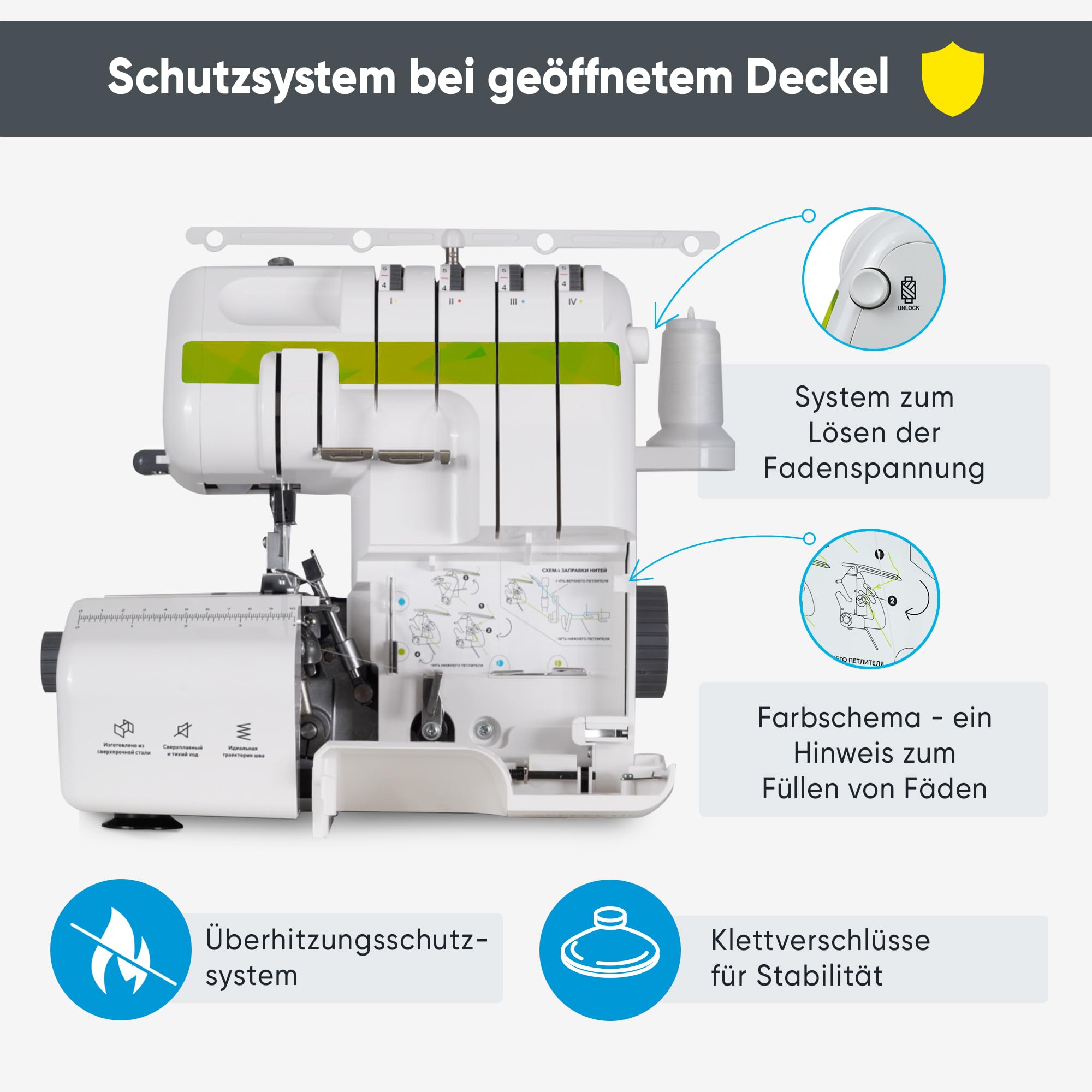 Triumphator 1800X Overlocker, Overlock-Nähmaschine, 2/3/4 Faden mit Differential, Vollmetallgestell, 20 Stiche, automatisches Einfädeln, 120W Leistung-1350 Stiche/min, Fußpedal (Grün)