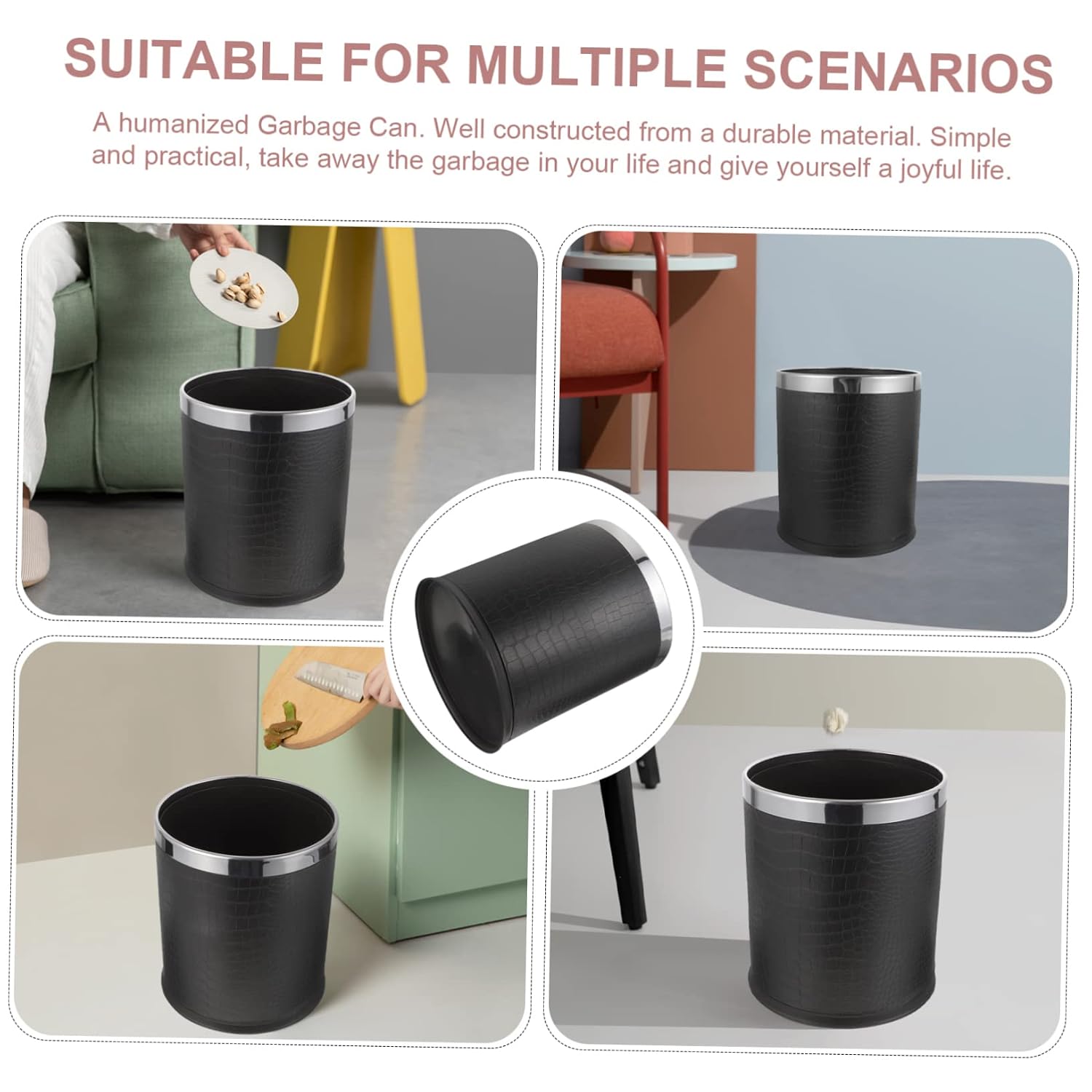 MAGICLULU Retro Style Trash Can Convenient Waste Container for Home Office Compact Design for Easy Use Bathrooms Bedrooms and Kitchens Vintage Look Buckle for Secure Trash Bags