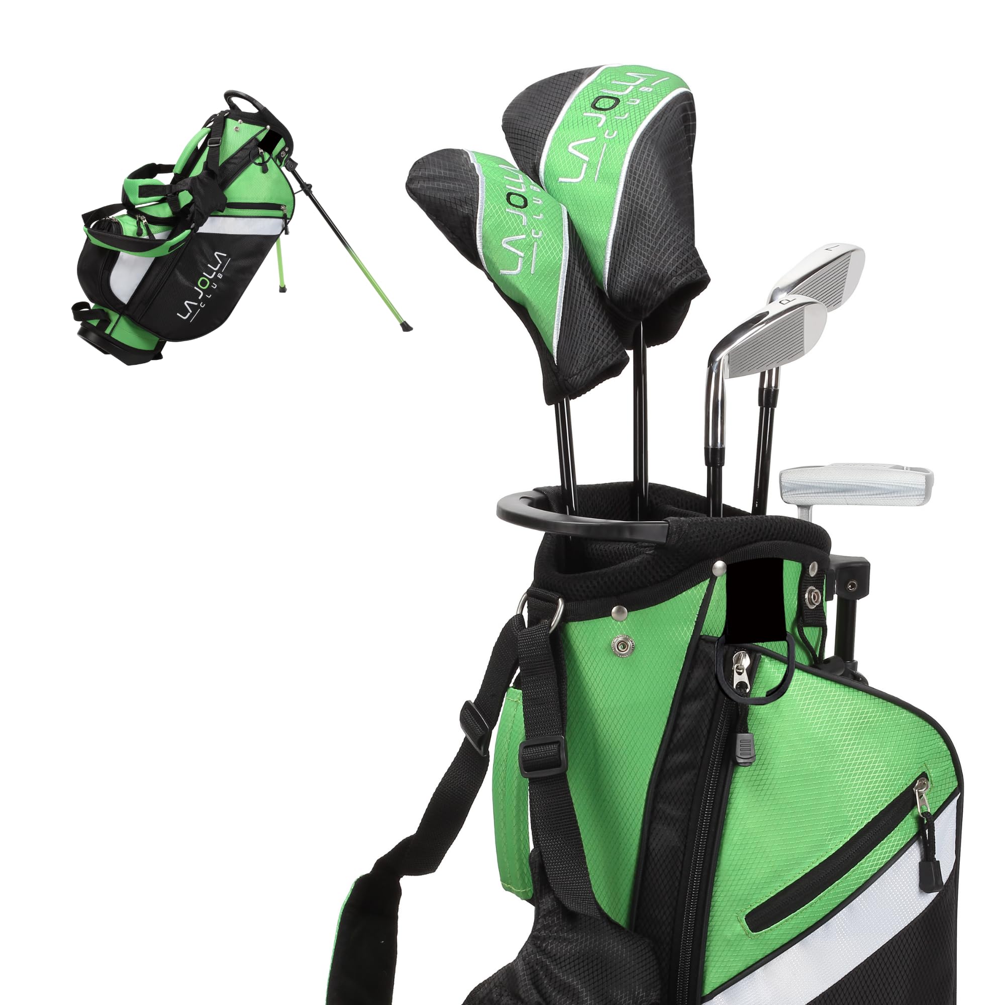 La Jolla Club Junior Golf Set – Lightweight Alloy Driver, Stainless Steel Irons & Zinc Putter | Includes Dual-Strap Stand Bag