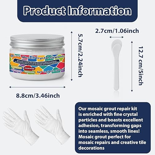 Miniatura 2 de GDDP Lechada de mosaico de cristal blanco de 7.05 oz, lechada de llenado hecha a mano con huecos de llenado de mosaicos, elección perfecta para