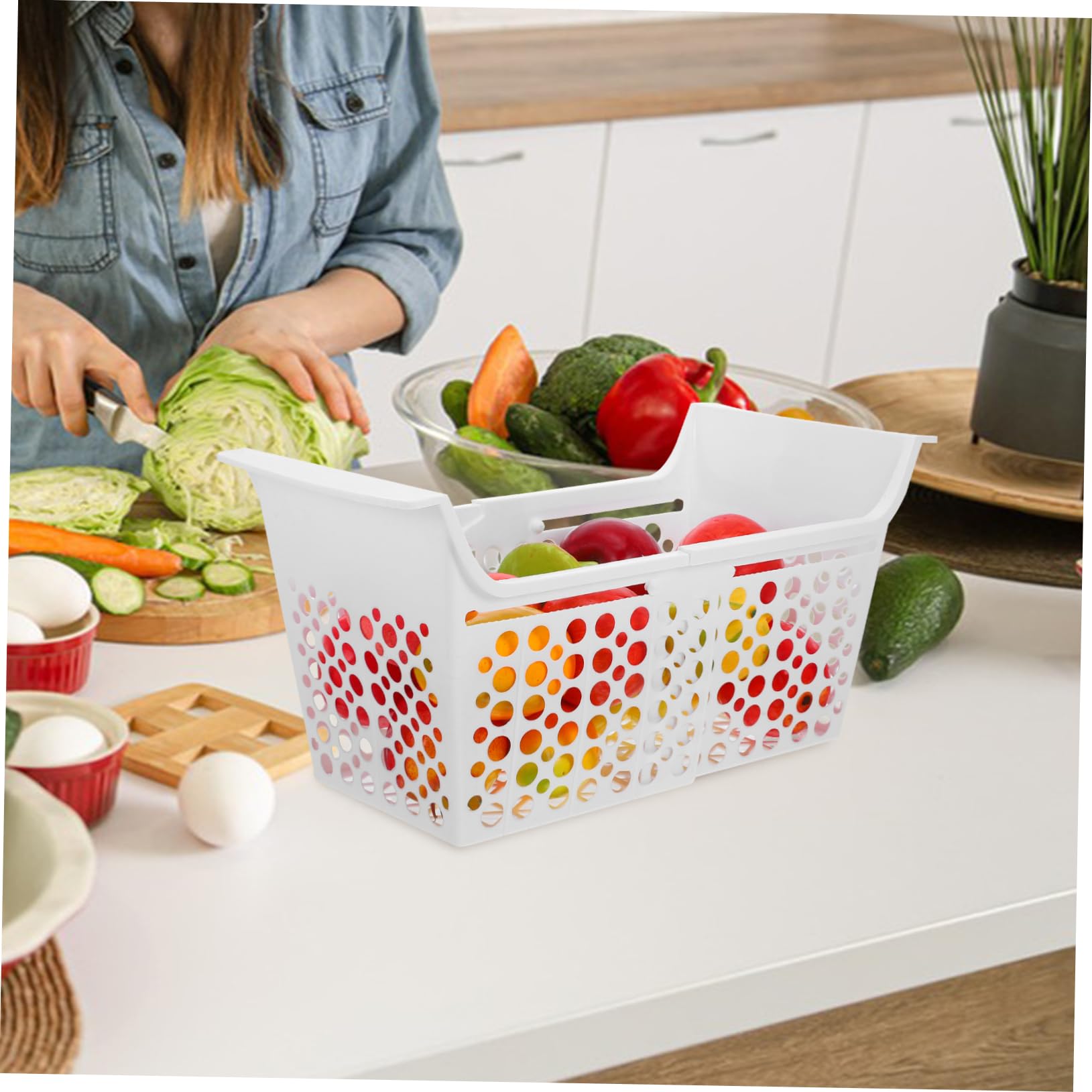 NUOBESTY Cesta Extensible y Plástico Blanco para Congelador Organizador de Almacenamiento Longitud Ajustable Orificios de Drenaje Clasificar Alimentos Adecuado