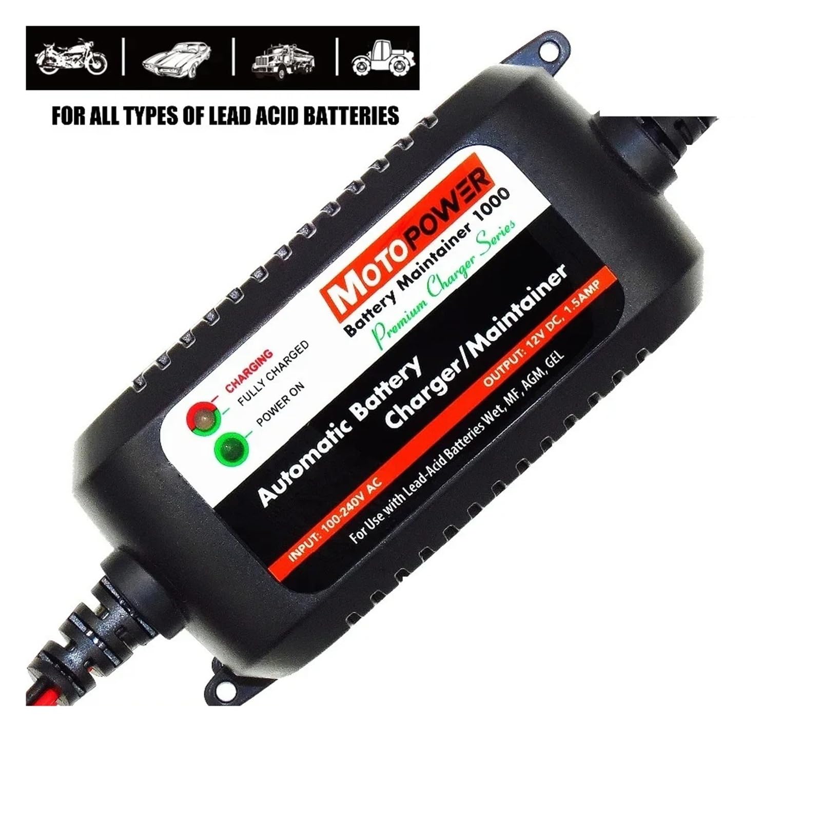 Chargeur de Batterie, Chargeur/mainteneur de batterie intelligent entièrement automatique 12 V 1,5 A for voiture, camion, bateau et moto