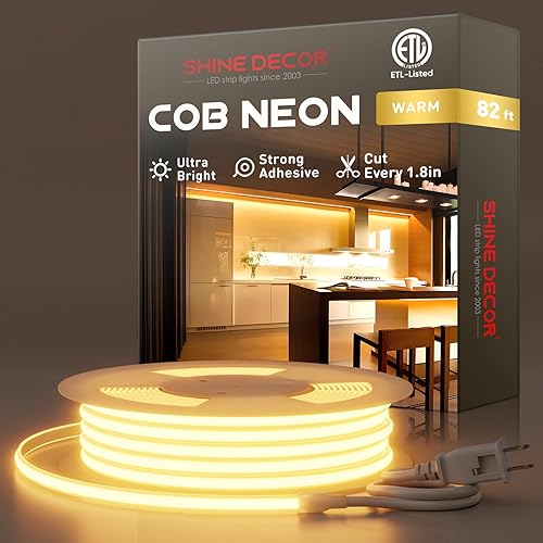 Miniatura 30 de Shine Decor Cuerda de Luces LED COB CA 120V, 800lm Ultra Brillante, IP65 Impermeable Resistente al Frío Tira de Neón ETL, Iluminación en Cinta Sin