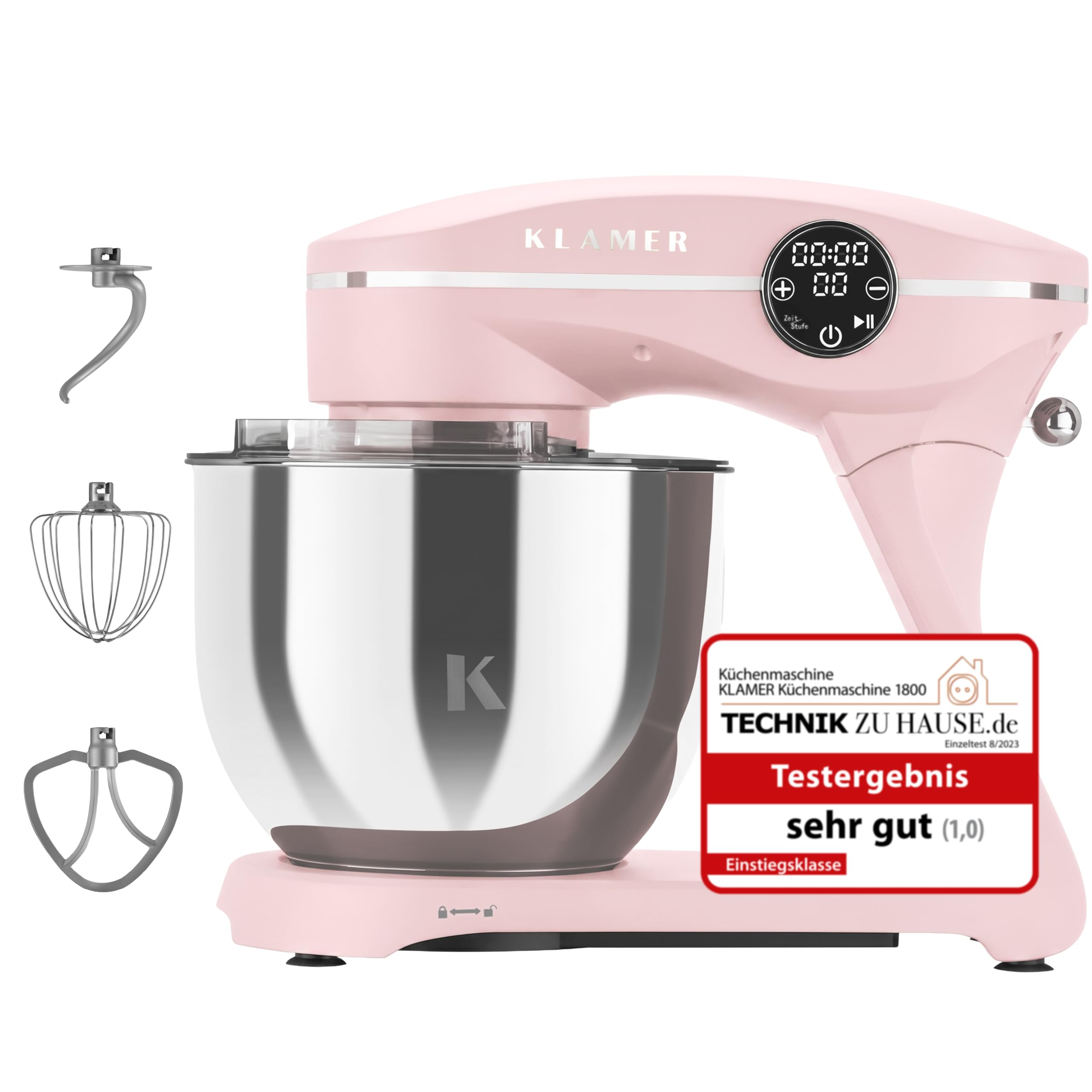 KLAMER Küchenmaschine 1800W, Knetmaschine Brotteig mit 6L Edelstahlschüssel