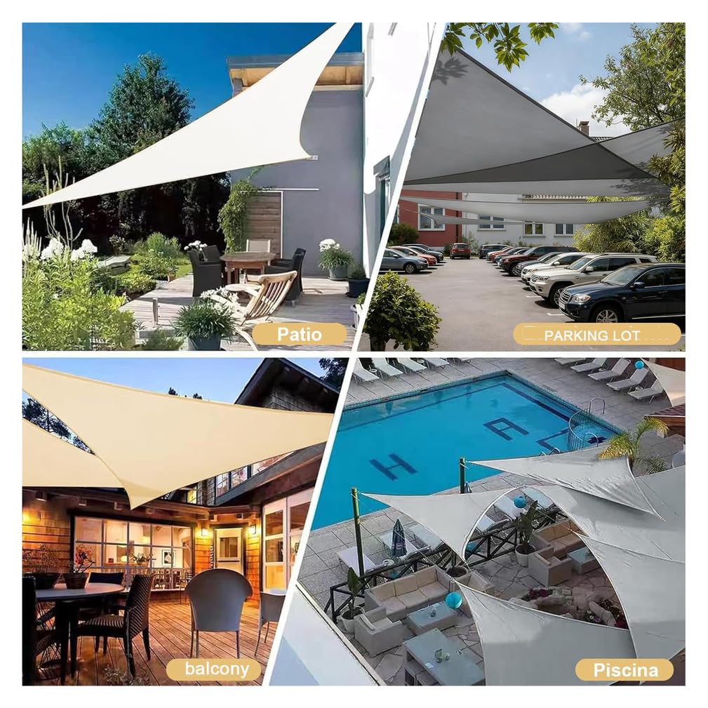 Vela Parasole 3x3m,Tenda Triangolare Impermeabile e Resistente al Sole,per Balcone,Terrazza,Giardino e Patio,Copertura,Beige,4mx4mx4m