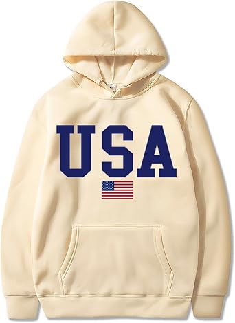 USA Hoodie Women Men Unisex Casual Graphic Patriotic American Flag Pullover Hoodie July 4th Drawstring Sweatshirt