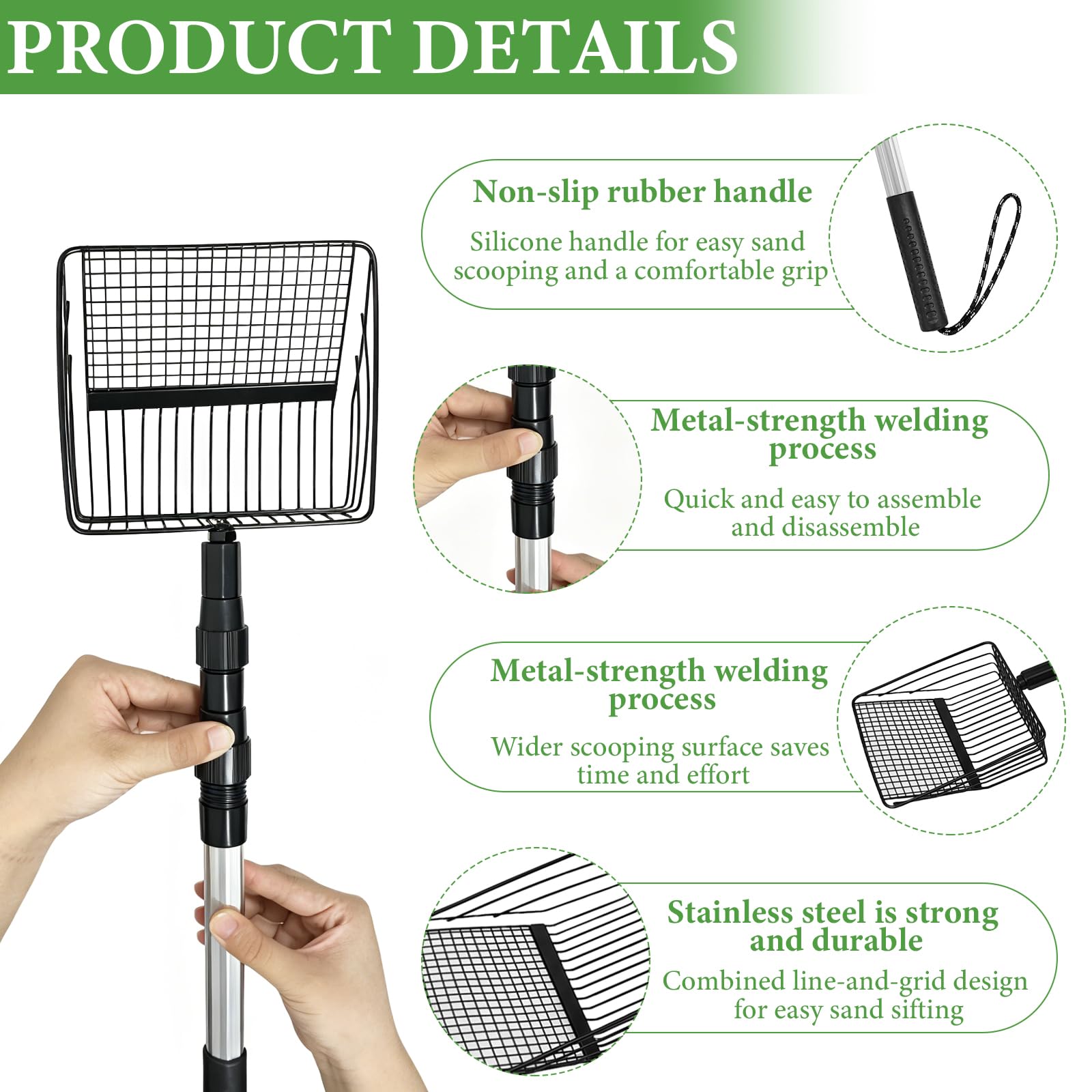 3 in 1 Paletta per Letame di Pollo, 56/80/108cm Pollo Poop Scooper Paletta Regolabile, Palettas Lettiera Gatto, Accessori per Pollaio per Separazione Feci e Detriti dalla Sabbia (Nero)