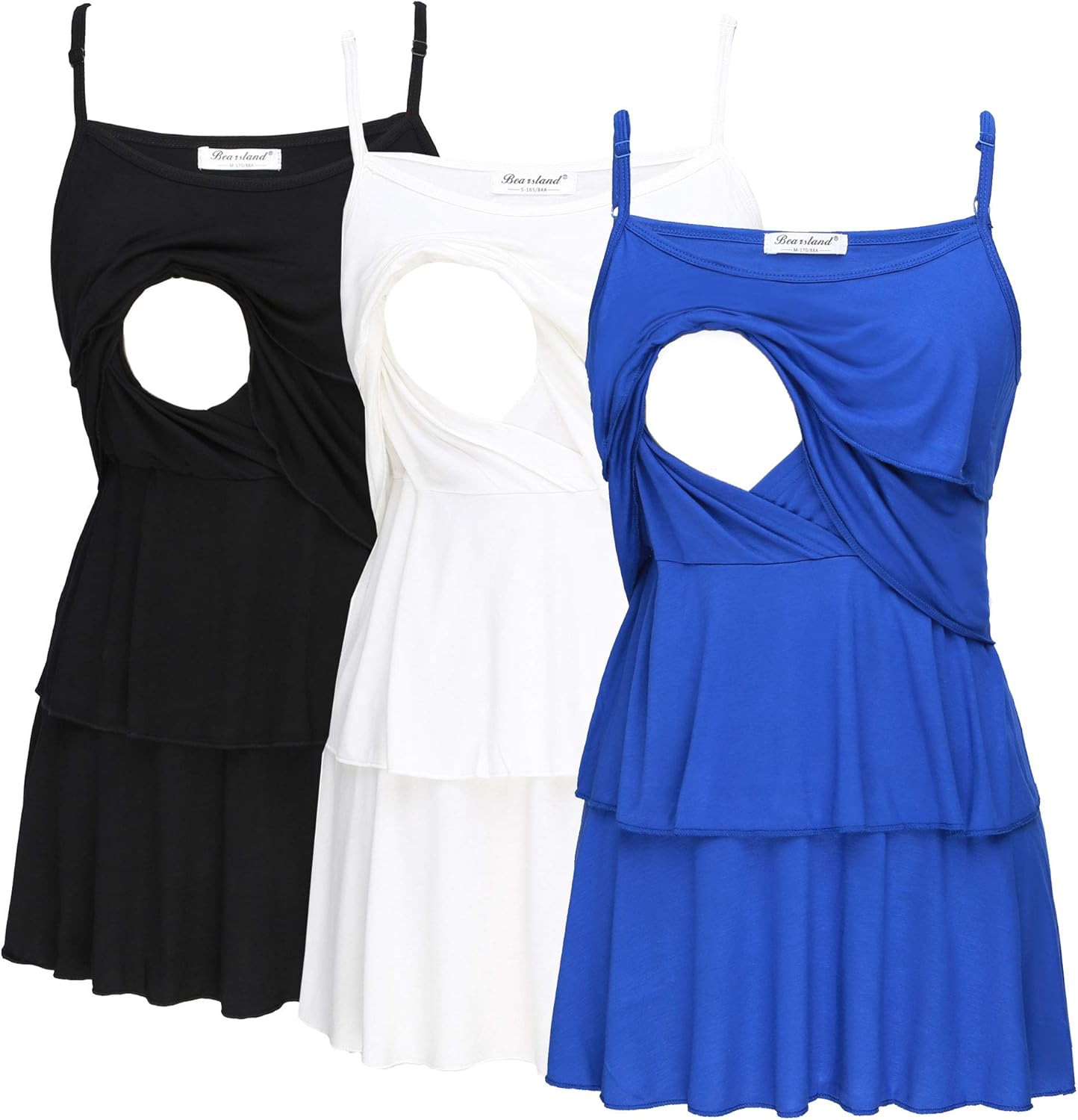 Bearsland Women's Maternity Nursing Tank Tops Sleeveless Breastfeeding Clothes,Blue+black+white(3pcs),Small