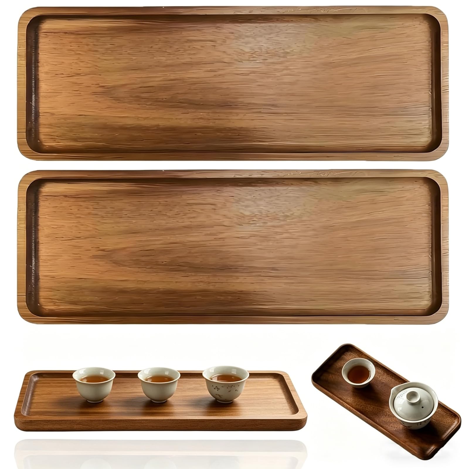2PCS Rectangle Tray, Durable Small Wooden Wooden Tea Trays Decorative Secorative With Smooth Surface, Ideal for Tea Serving, Coffee, Snacks & Tabletop Decor, Perfect for Home, Kitchen & Tea Time