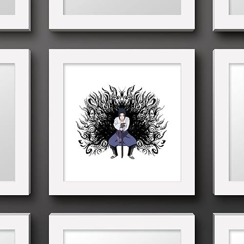 Miniatura 3 de Trends International Gallery Pops Naruto Shippuden - Sasuke Uchiha Amaterasu - Arte de pared, versión enmarcada blanca, 12 x 12 pulgadas