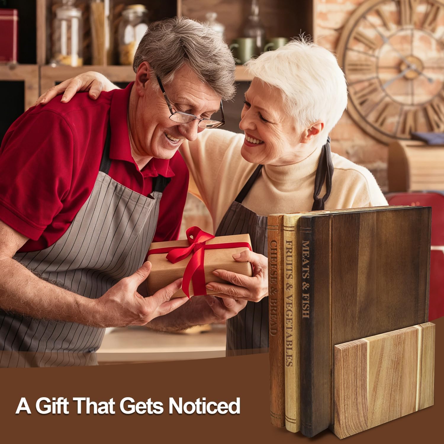 Book Cutting Board Set, Wooden Cutting Boards with Stand for Kitchen, 3Pcs Book Cutting Boards, Wood Cutting Board Set for Meat Cheese Vegetable (Miss Wood)