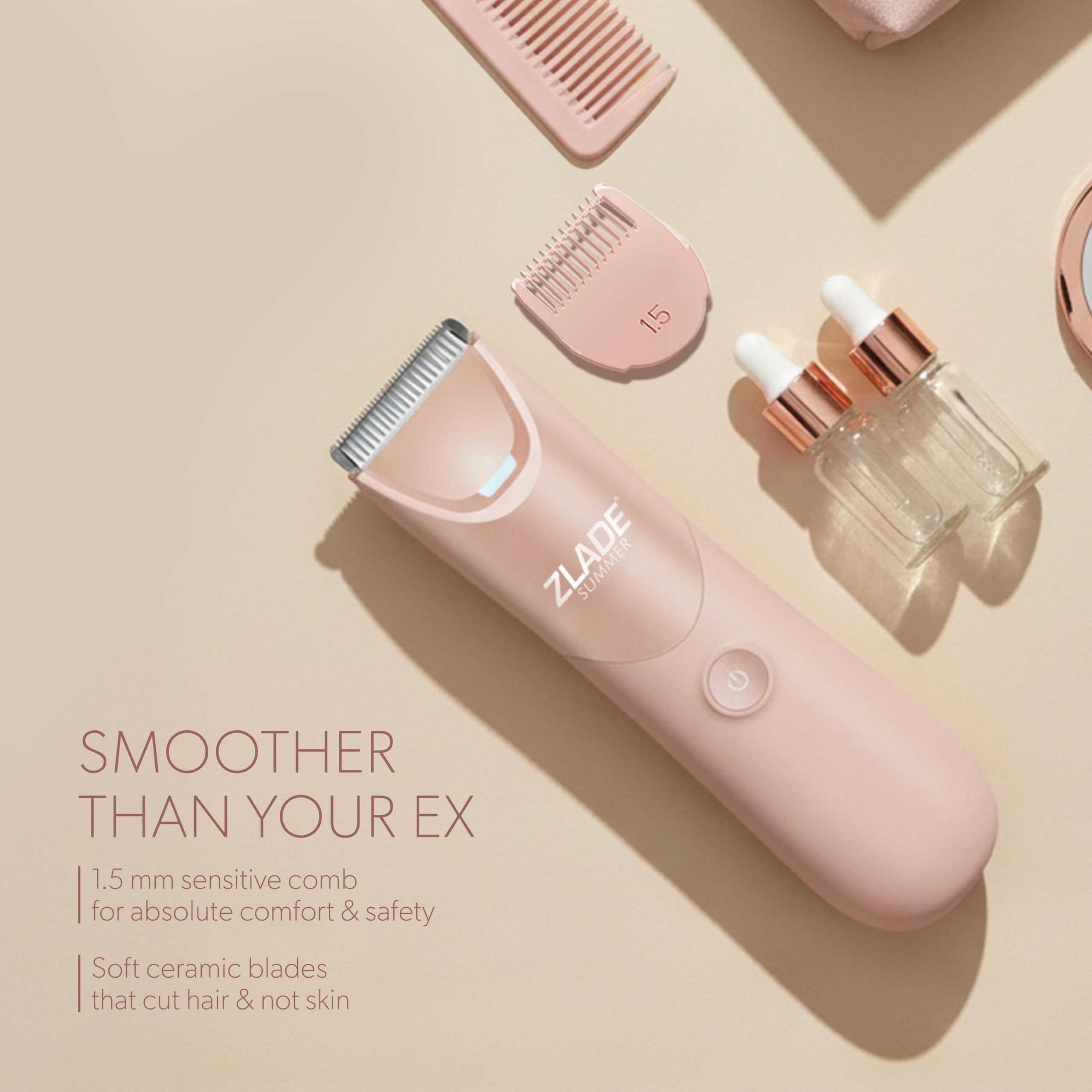 Zlade Summer LITE Bikini Trimmer For Women | Private parts, Underarms, Arms, Legs & Body | Soft Ceramic Blades | No Nicks or Cuts, No Skin Irritation | AAA Battery Powered, No Charging Needed | Fully Waterproof and Silent 3