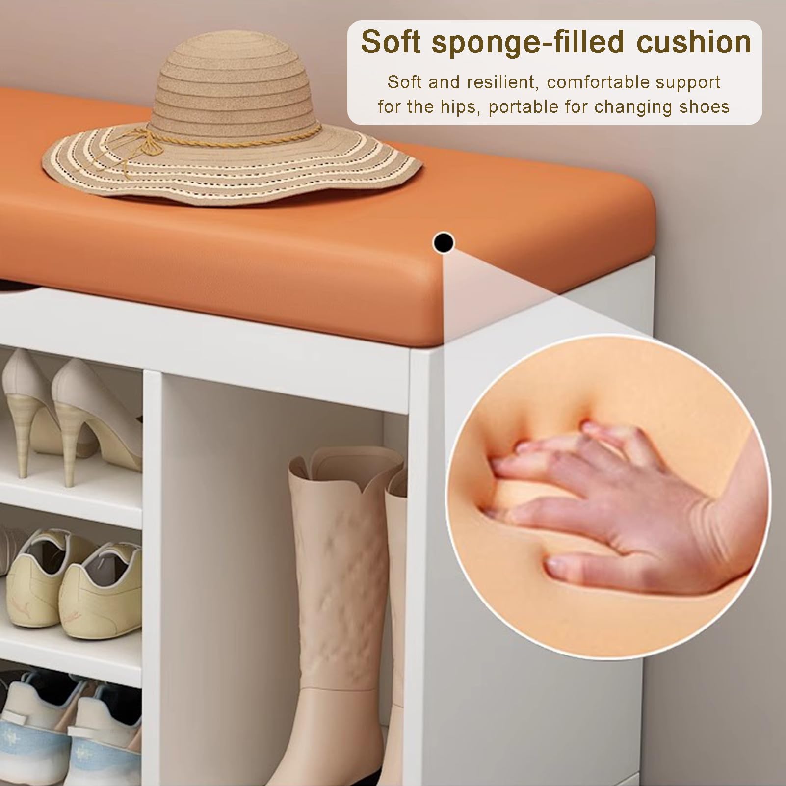 Panca da Ingresso con Cuscino e vano Porta Scarpe, mobiletto Organizer con Coperchio sollevabile per corridoio e Soggiorno, Elegante scaffale con Seduta Comoda, Design salvaspazio