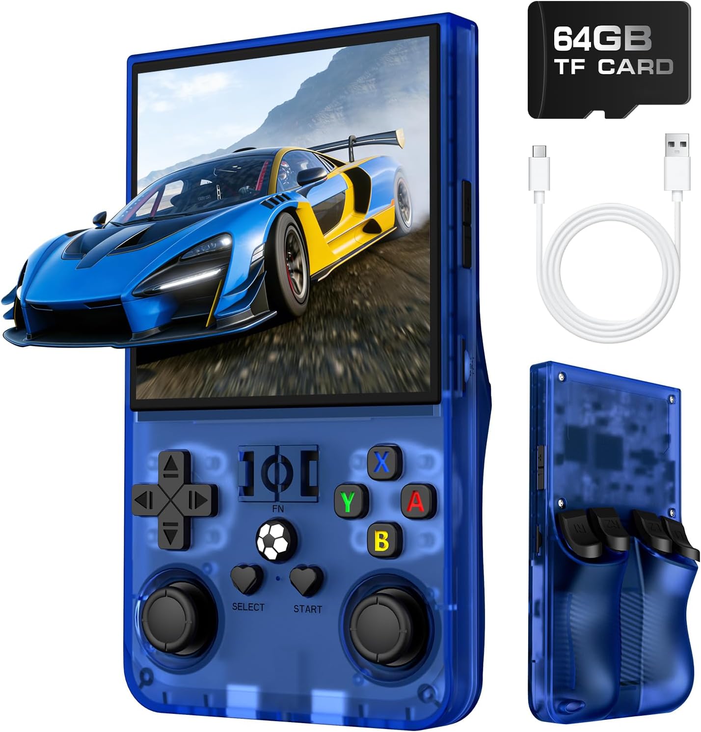 R36MAX Retro Handheld Game Console, Retro Gaming Console with 64G Built-in 18000+ Classic Games, 4.0 Inch 720x720 IPS Screen, Portable Handheld Linux System, 4000mAh Battery (Blue)